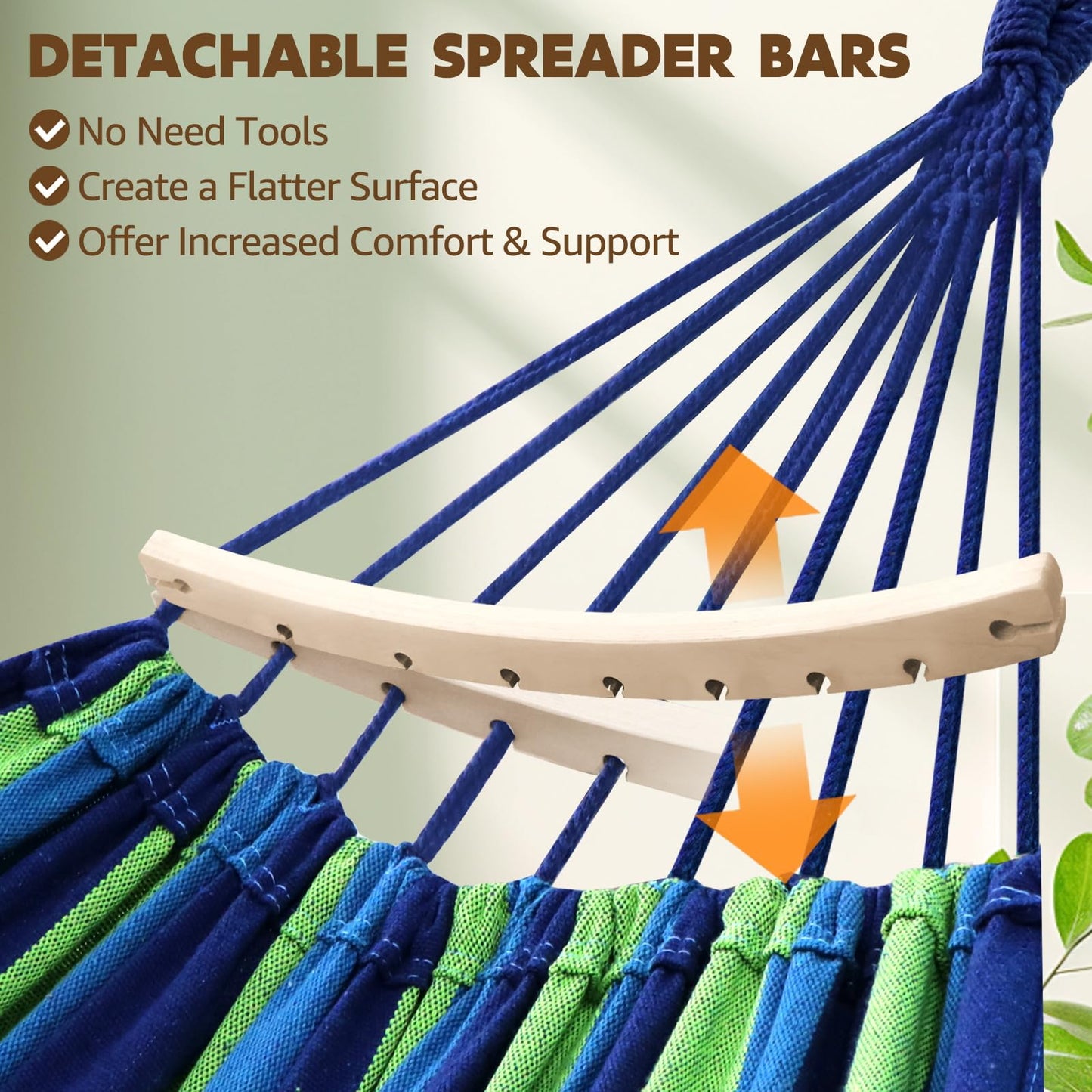 Chihee Cotton Hammock Holds Up to 660lbs Fabric Hammock 8.9x4.9ft Soft Portable Tree Hammocks Camping with Detachable Spreader Bar Pillow 2 Strong Webbings 2 Carabiners Indoor Outdoor Backyard Garden