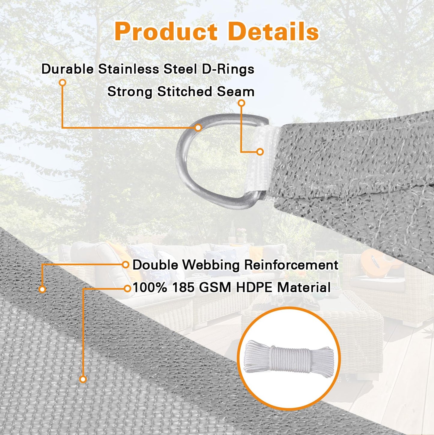 Artpuch 12'X12'X17' Curved Triangle Sun Shade Sail UV Block Mesh 185 GSM Commercial Sliver Grey Outdoor Shade Cover for Backyard, Pergola (Customizable Sizes)