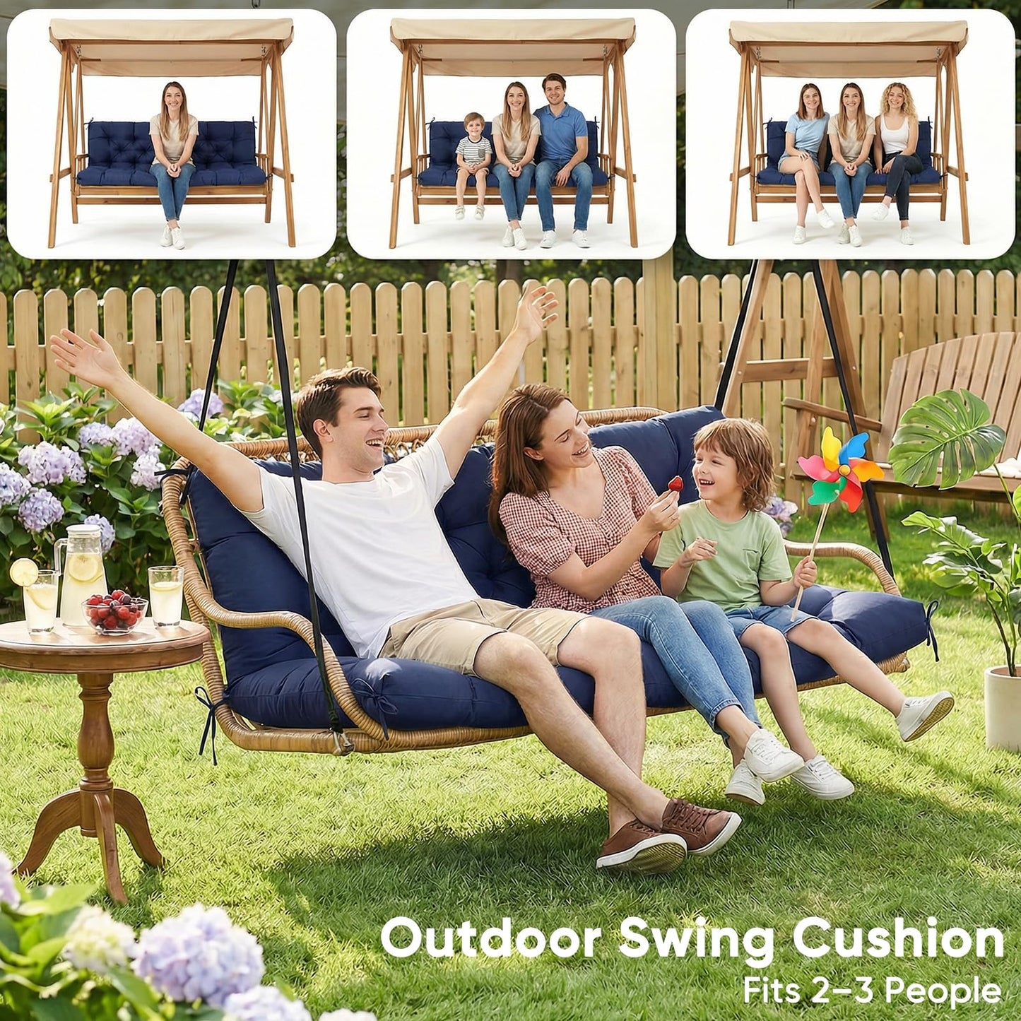 Porch Swing Cushions 60 Inch Waterproof,2 3-Seater Replacement for Outdoor Furniture with Backrest and Straps, Thick 4" Swing Seat Bench Cushion for Loveseat Glider Bench Patio Lawn Backyard