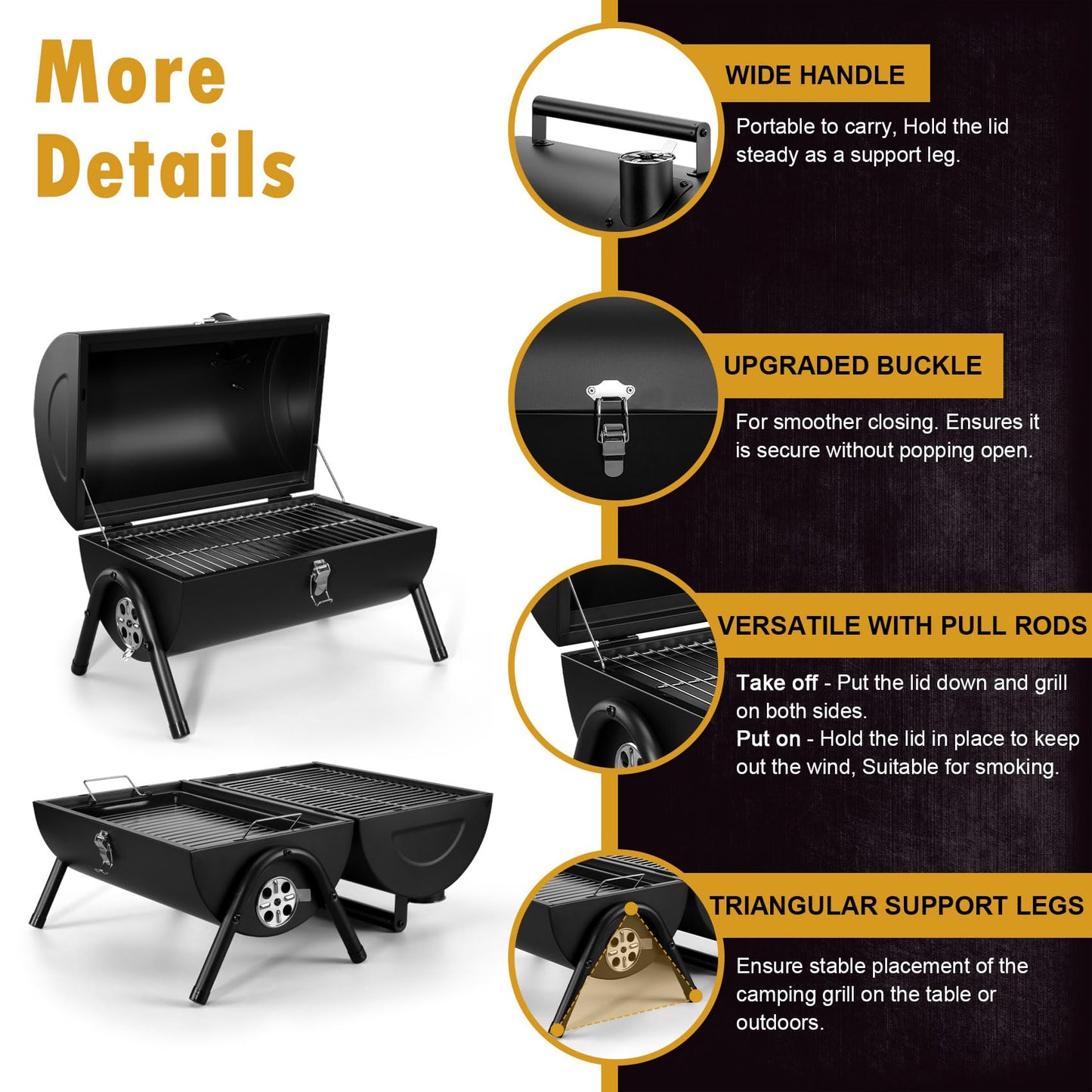 Joyfair Portable Charcoal Grill (2 IN 1 Double-Sided), Small Tabletop Barbecue Grill with Food Tray & Rack for Outdoor Camping Home Patio BBQ Grilling, Heavy Duty & Multi-use, Easy Assembly (230Sq.in)