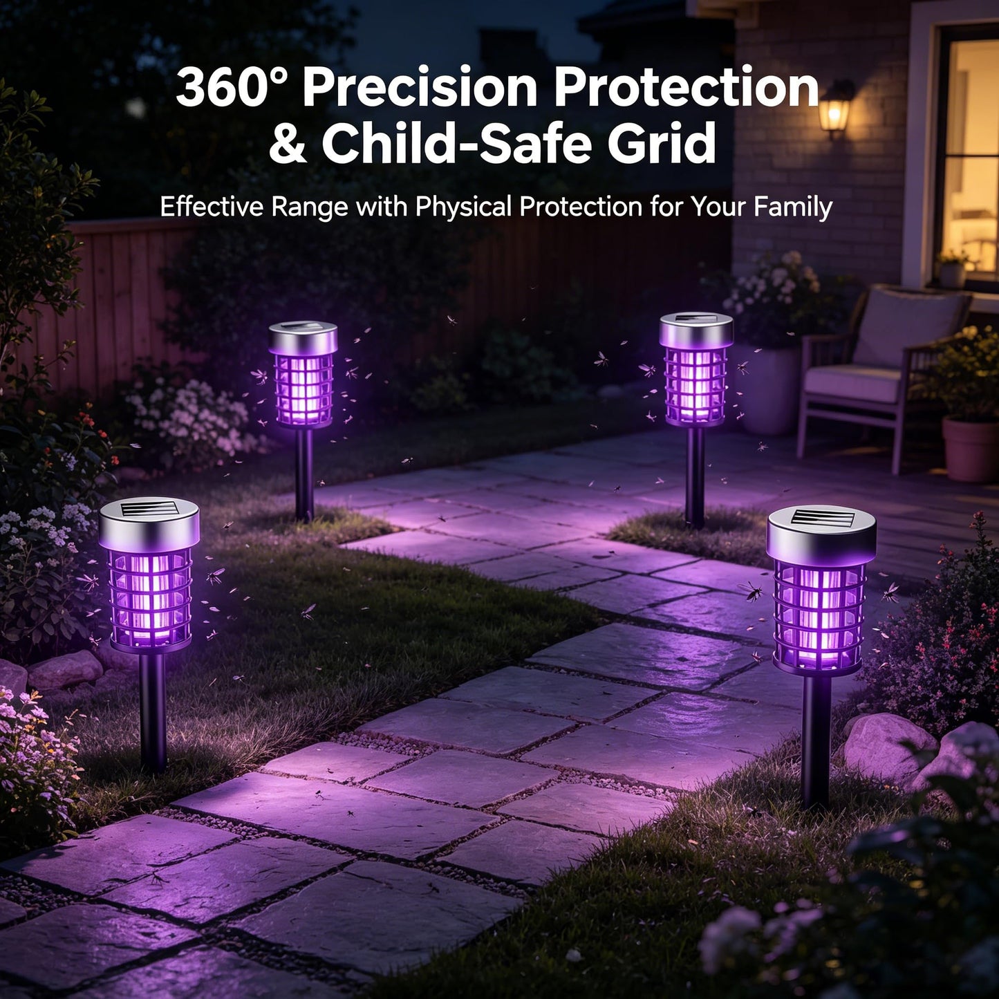 4 Pack Solar Bug Zapper Outdoor Waterproof Mosquito Repellent Outdoor Patio Mosquito Trap & Killer for Moths, Gnats, Flies, Small Flying Insect, Solar Powered Fly Zapper for Backyard, Garden, Patio