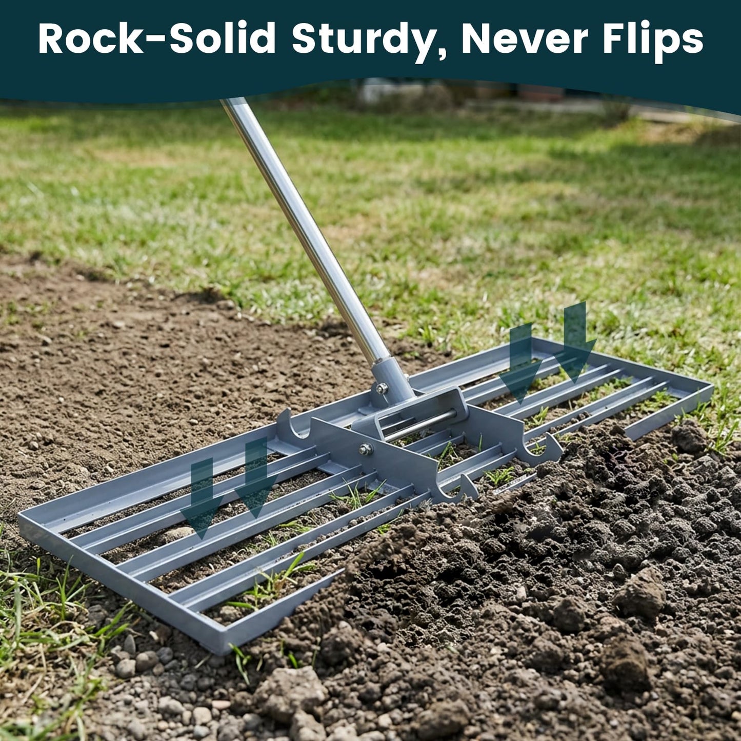Dremmt Lawn Leveling Rake 30x10 inch, (Professional-Grade) Lawn Leveler Tool with Stainless Steel Handle Rakes for Lawns Heavy Duty Landscape Rake for Backyard, Garden, Golf Course, Farm, Pasture