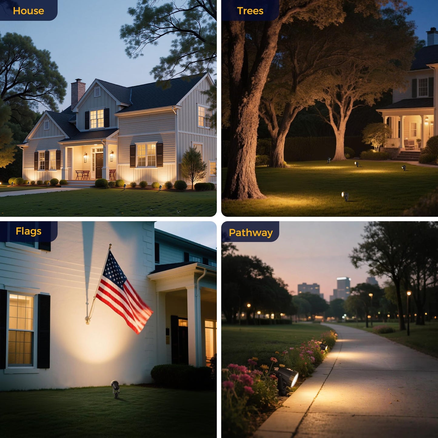 L LOHAS LED 12W Dusk to Dawn Outdoor Lighting, Auto On/Off 3000K Landscape Outdoor Spotlight, IP66 Waterproof Plug in Spot Lights for Yard, Garden, House, Pathway, Plant(4 Pack)