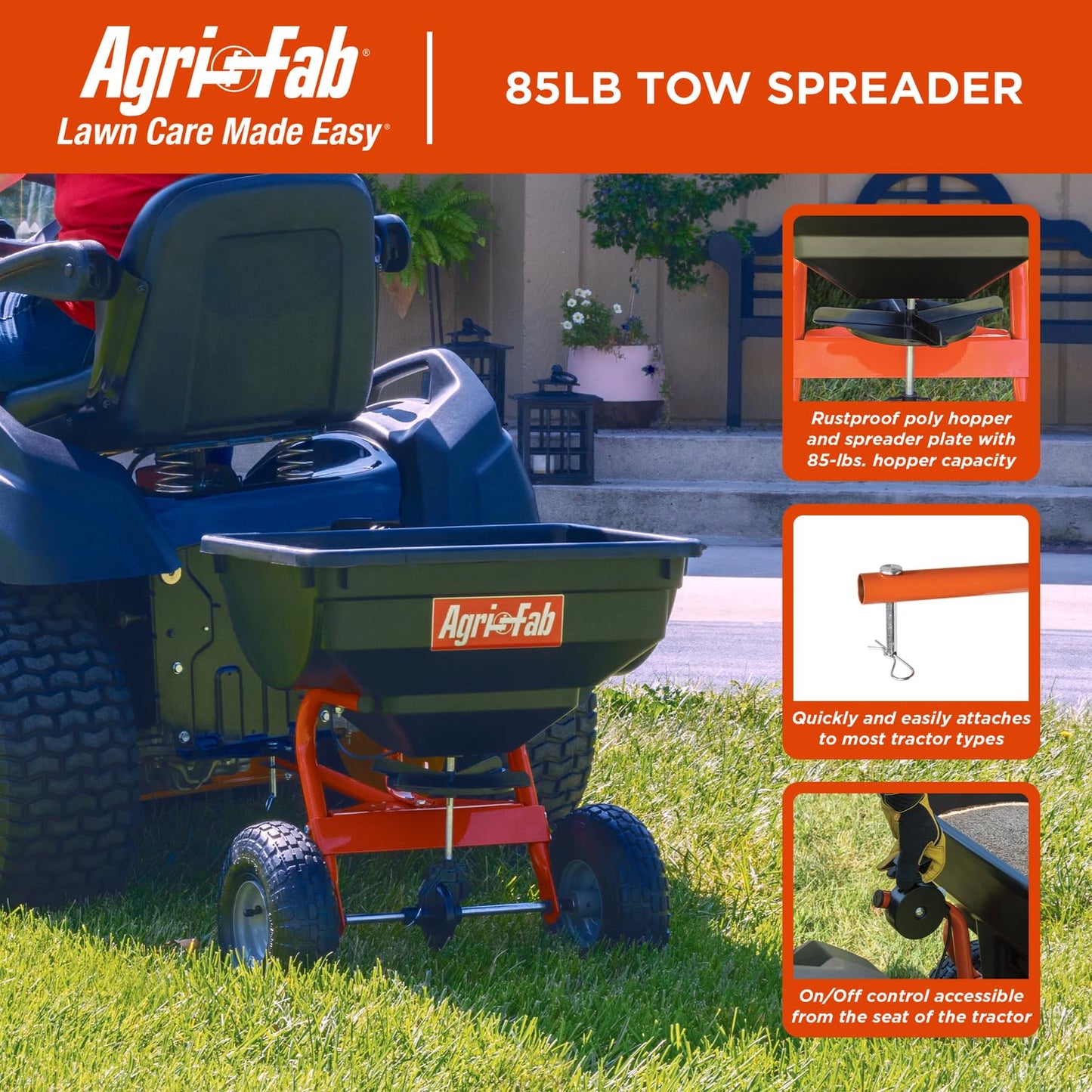 Agri-Fab 45-0530-131, 85 lb. Tow Broadcast Spreader,Black/Orange