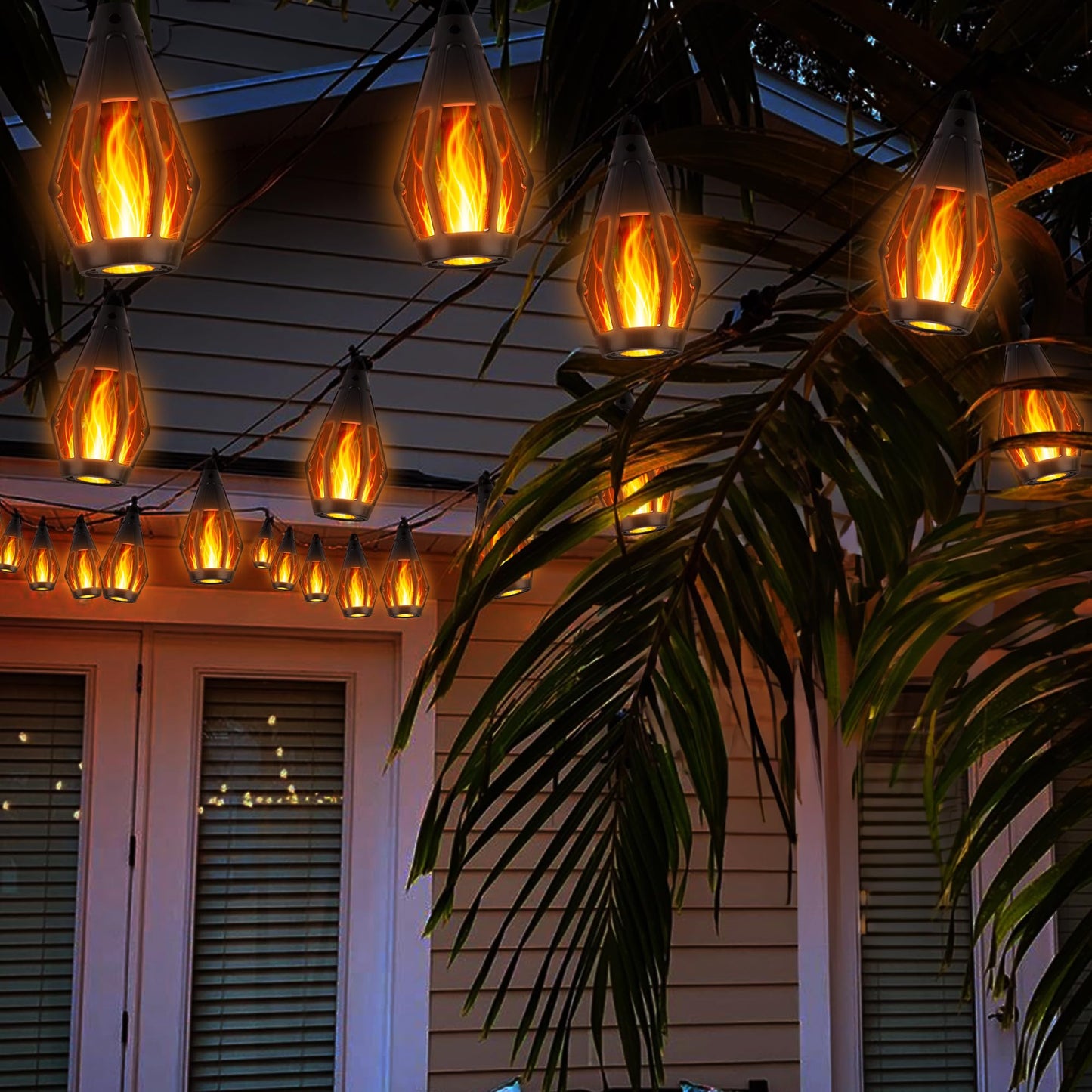 iBaycon Solar Flame Lights, 42Ft 15 LED Bulbs Flickering Flame String Light, Outdoor Waterproof Solar Flame Lights for Garden Yard Lawn Patio Decorations (Warm White)