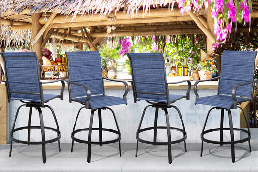 Shintenchi 4 Piece Patio Swivel Bar Chairs, All Weather Padded Textile Outdoor Metal Bar Stools Patio Chairs Set of 4, High Top Bistro Set Furniture for Balcony, Backyard, Lawn Garden, Deck, Deep Blue