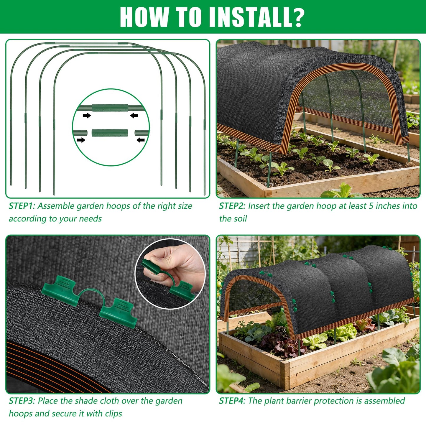 79"x40" Garden Shade Kit, 70% Garden Sun Shade Cloth with Hoops for Plants Heat Protection, Raised Garden Bed Shade Cover Plant Sun Shade for Outdoor Plants Vegetables