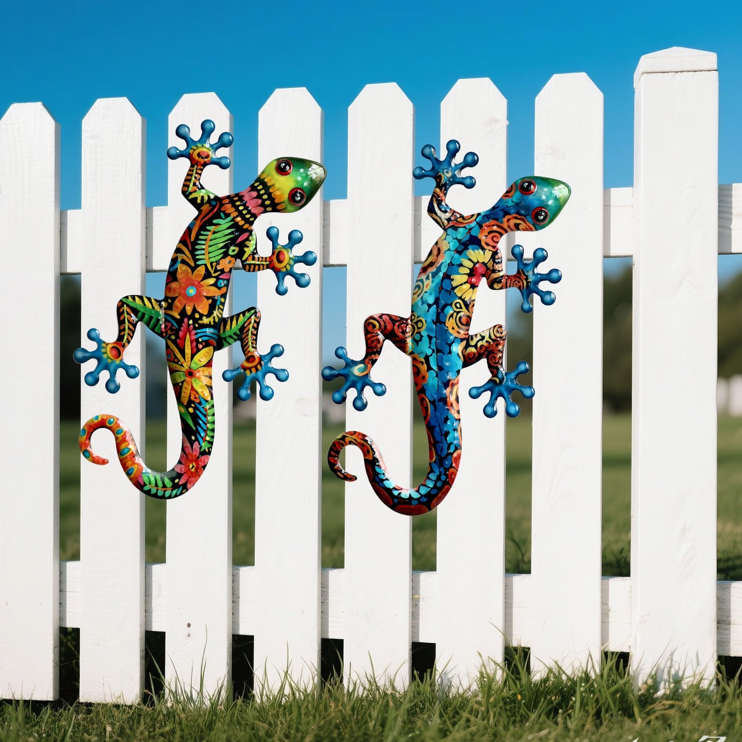 Ratuor Metal Gecko Wall Art Outdoor Fence Decor Lizards Wall Decoration 2 Pack Suitable for Hanging in Yard Livingroom Wall