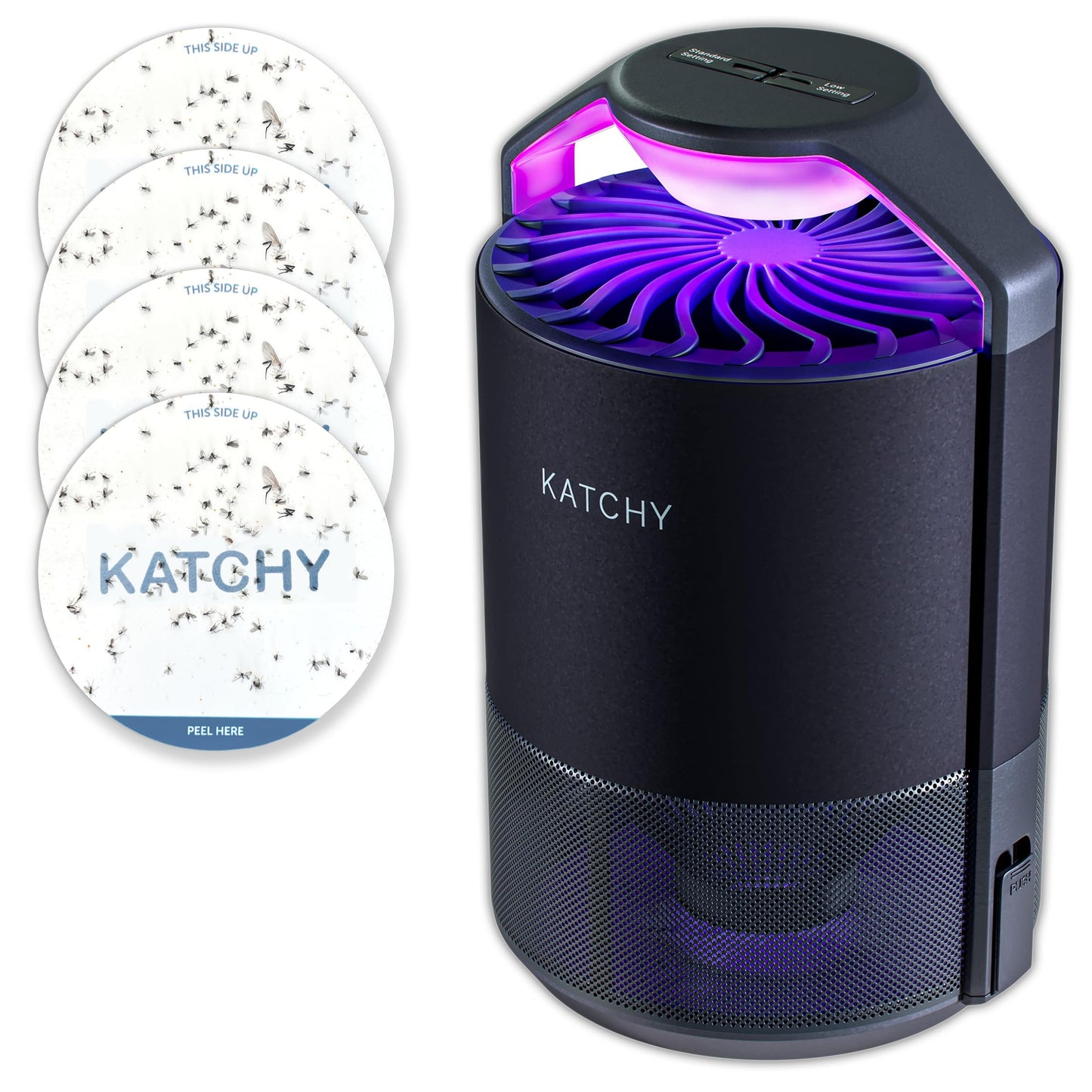 Katchy Flying Insect Trap Indoor – Catcher & Killer for Mosquito, Fruit Fly, Gnat & Small Moth – Non-Zapper with Suction & Blue Light – Ideal for Indoor Spaces, Kitchen & Plants (Original, Black)