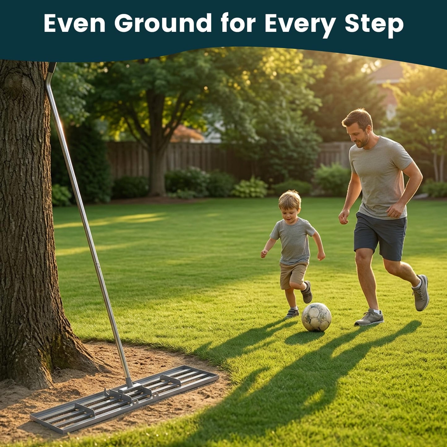 Dremmt Lawn Leveling Rake 30x10 inch, (Professional-Grade) Lawn Leveler Tool with Stainless Steel Handle Rakes for Lawns Heavy Duty Landscape Rake for Backyard, Garden, Golf Course, Farm, Pasture