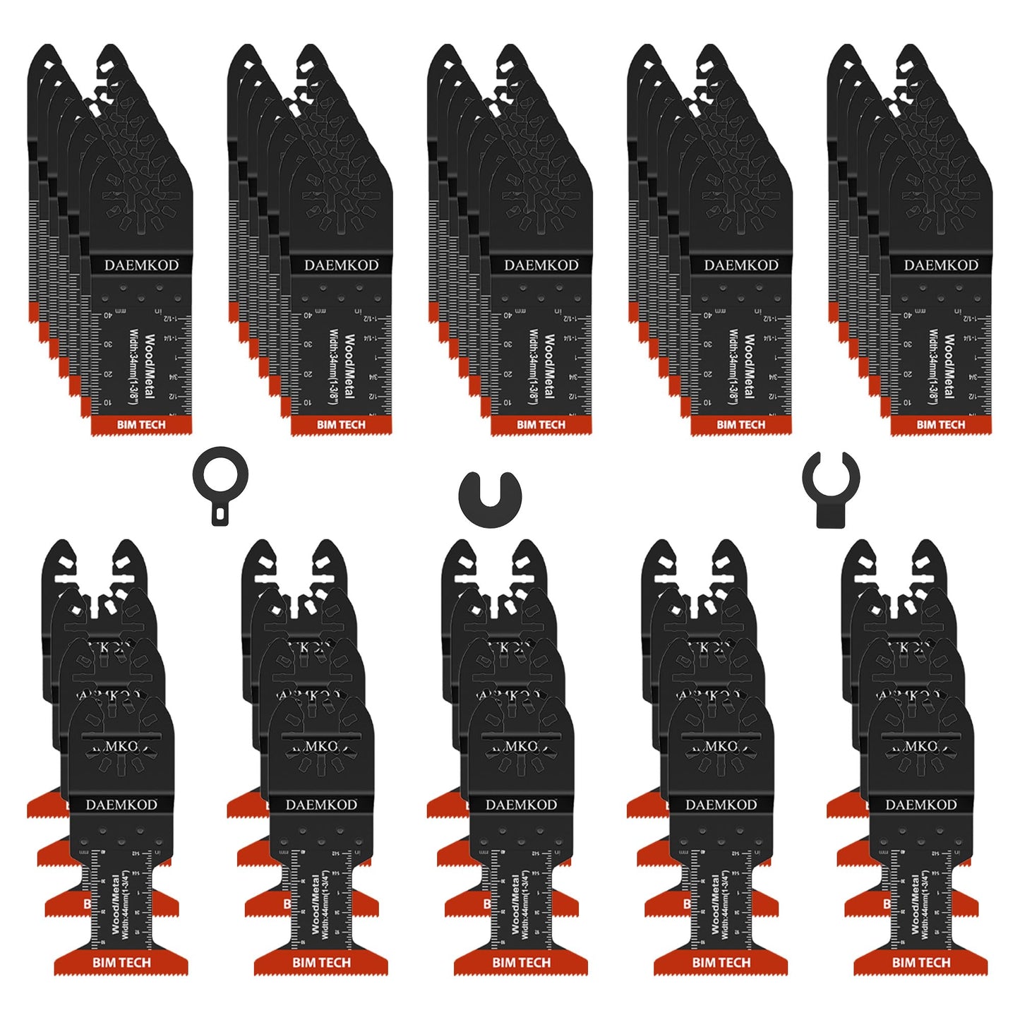 DAEMKOD 55 Pack Bi-Metal Saw Blades, Quick Release Multitool Blades for Soft Metal Hard Wood Plastic, 34MM and 44MM Multi Tool Blades Kits, Saw Bldes for Oscillating Tool Accessories