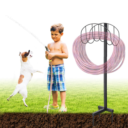 Outside Garden Hose Holder Freestanding Heavy Duty Metal Water Hose Stand Rack Holds 150Ft Detachable In Ground Hose Reel Stand for Lawn Yard Pipe Storage