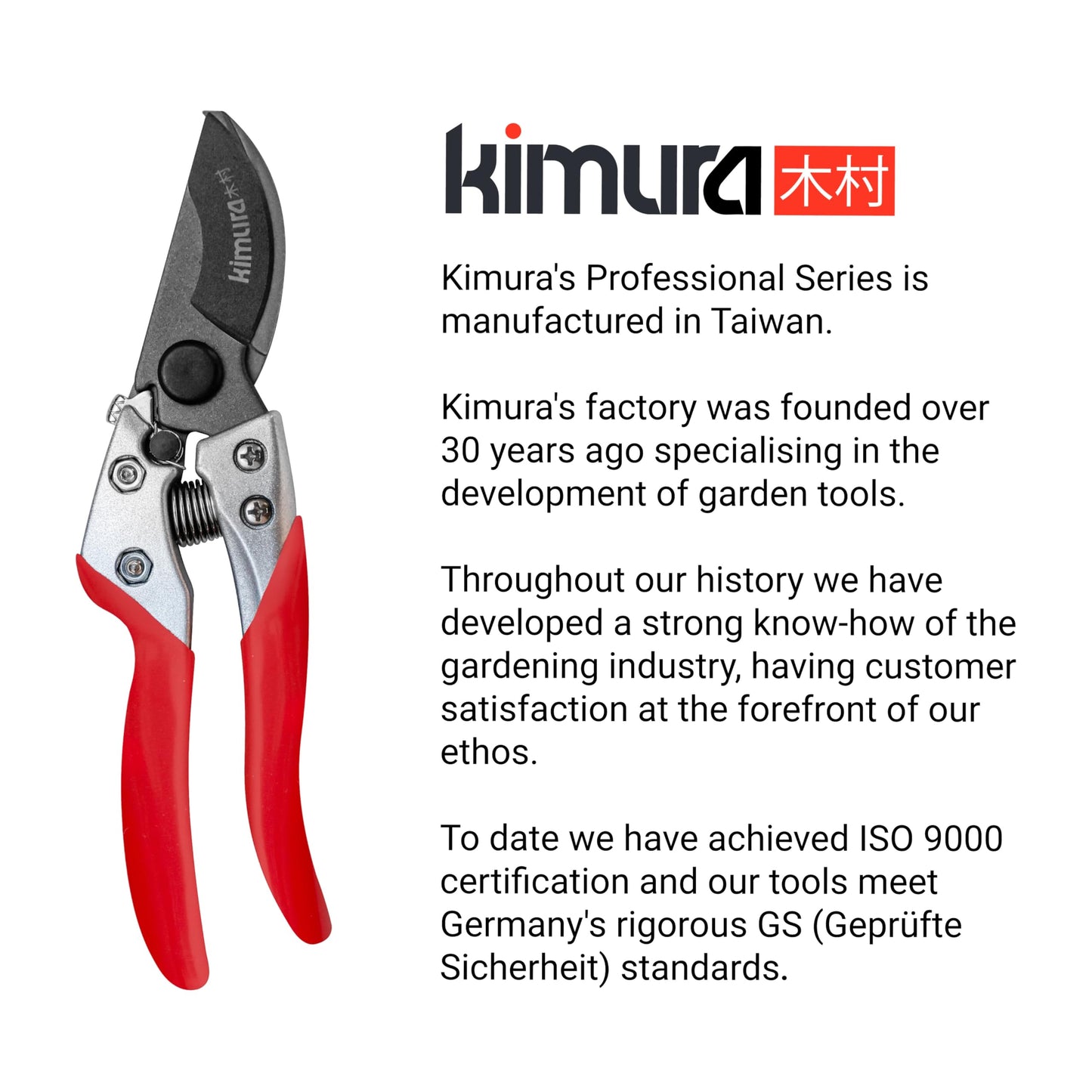 Kimura® 8" Pro Bypass Pruning Shears, Heavy Duty Japanese SK5 Steel Blades, 1 inch Cut Capacity, Non-Slip PVC Coated Handles, Lightweight & Ergonomic, Japanese Pruners, Professional Garden Clippers