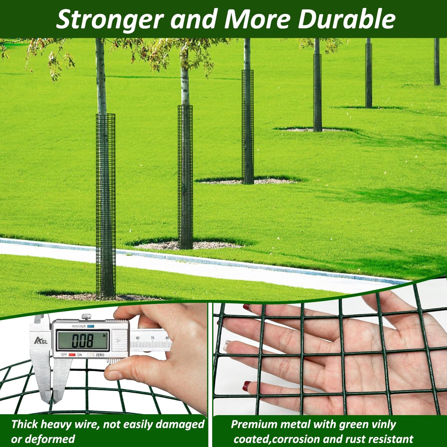 chicarry 48" Metal Tree Trunk Protector, 8 Pack Mesh Tree Guards Tree Protectors with Zip Ties, Stakes, ExpandableTree Trunk Protector Guard, Tree Protectors from Deer, Mower, Animals(48",8 Pack)