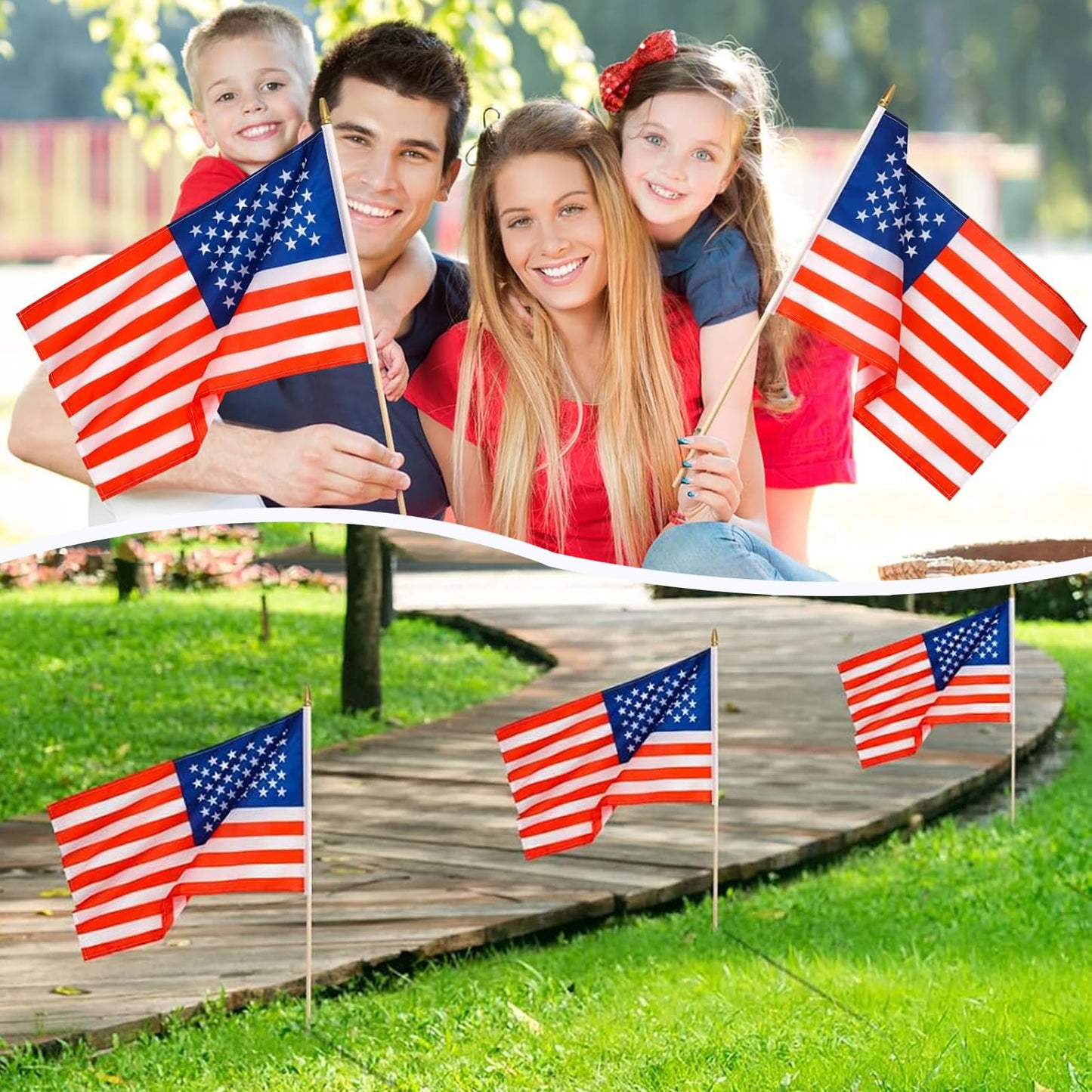 12x18 Inch American Flags on Stick - Patriotic American Flags for Outside, USA Stick Flag Perfect for Independence Day, Memorial Day, 4th of July Decorations (50)