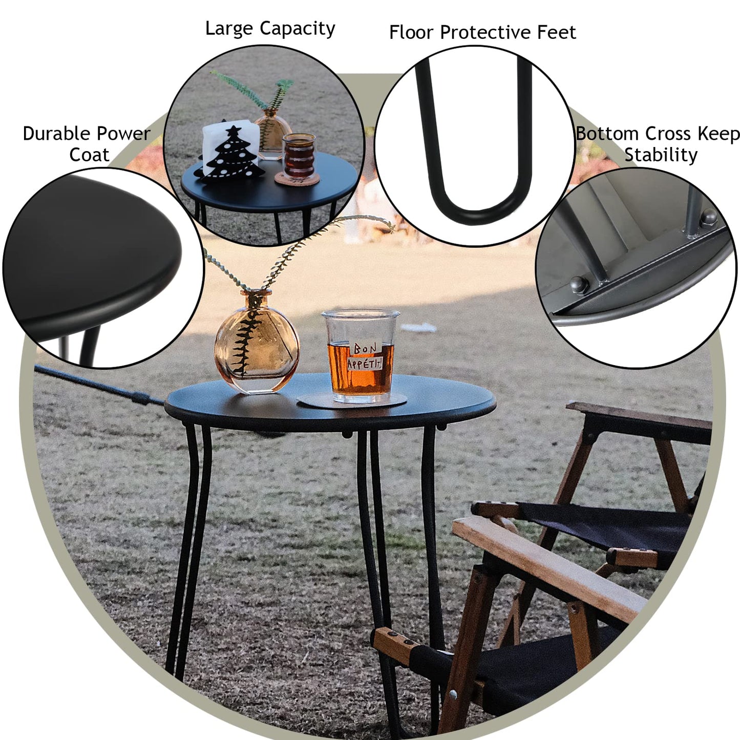 NAISQAQ Small Patio Side Table, Weather Resistant Anti-Rust Outdoor Metal Patio Round End Table, Outdoor End Table for Garden, Porch, Balcony, Yard, (Black)