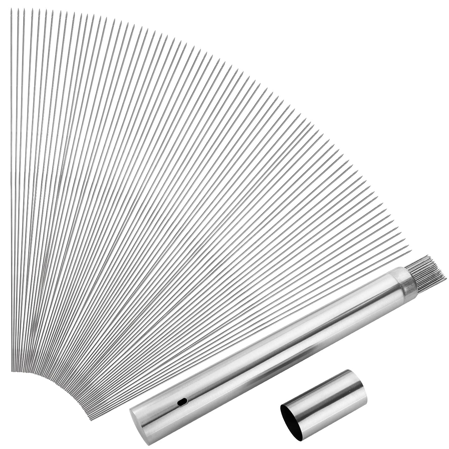 ZEAYEA 200 PCS Kabob Skewers, 13.4" Stainless Steel BBQ Sticks with Portable Storage Tube for Grilling, Metal Barbecue Skewer for Meat Shrimp Chicken Vegetable Outdoor Cooking