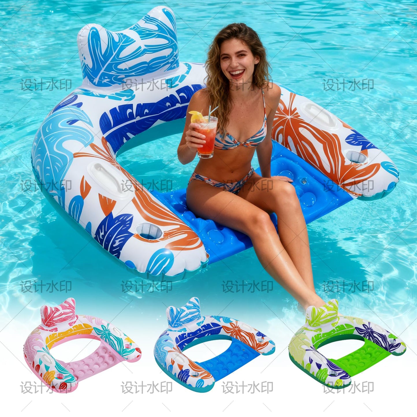 BSIEZC Pool Floats Adult, 3Pack Inflatable Pool Floats Chair, U-Shaped Pool Float Lounger with Comfortable Headrest, Cup Holders Sturdy Handles, Portable Pool Floaties for Adults Kids Beach Pool Lake