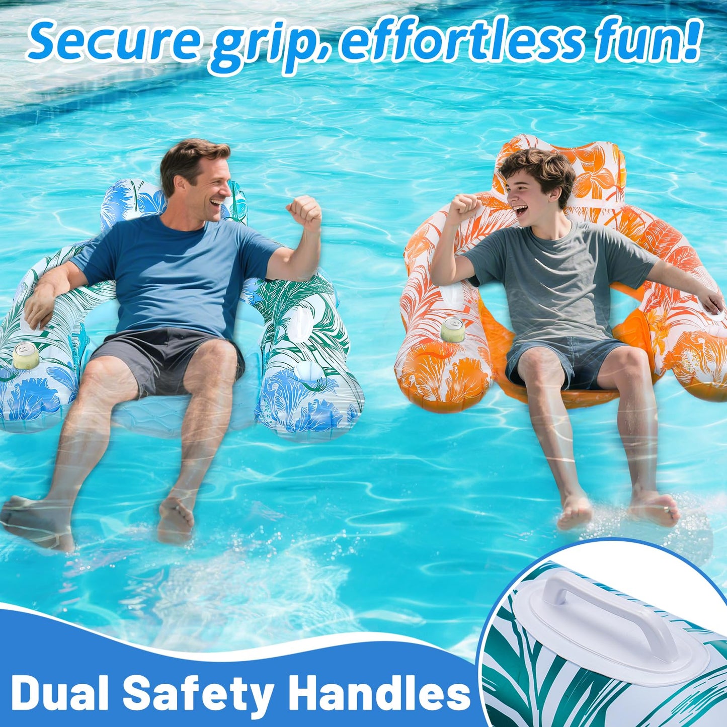 Pool Float Chair with Handle - 2pcs Extra Large Inflatable Pool Chair Floats Adult Size, Lake Water Swimming Pools Floating Seat Lounger Floaties Raft Toy