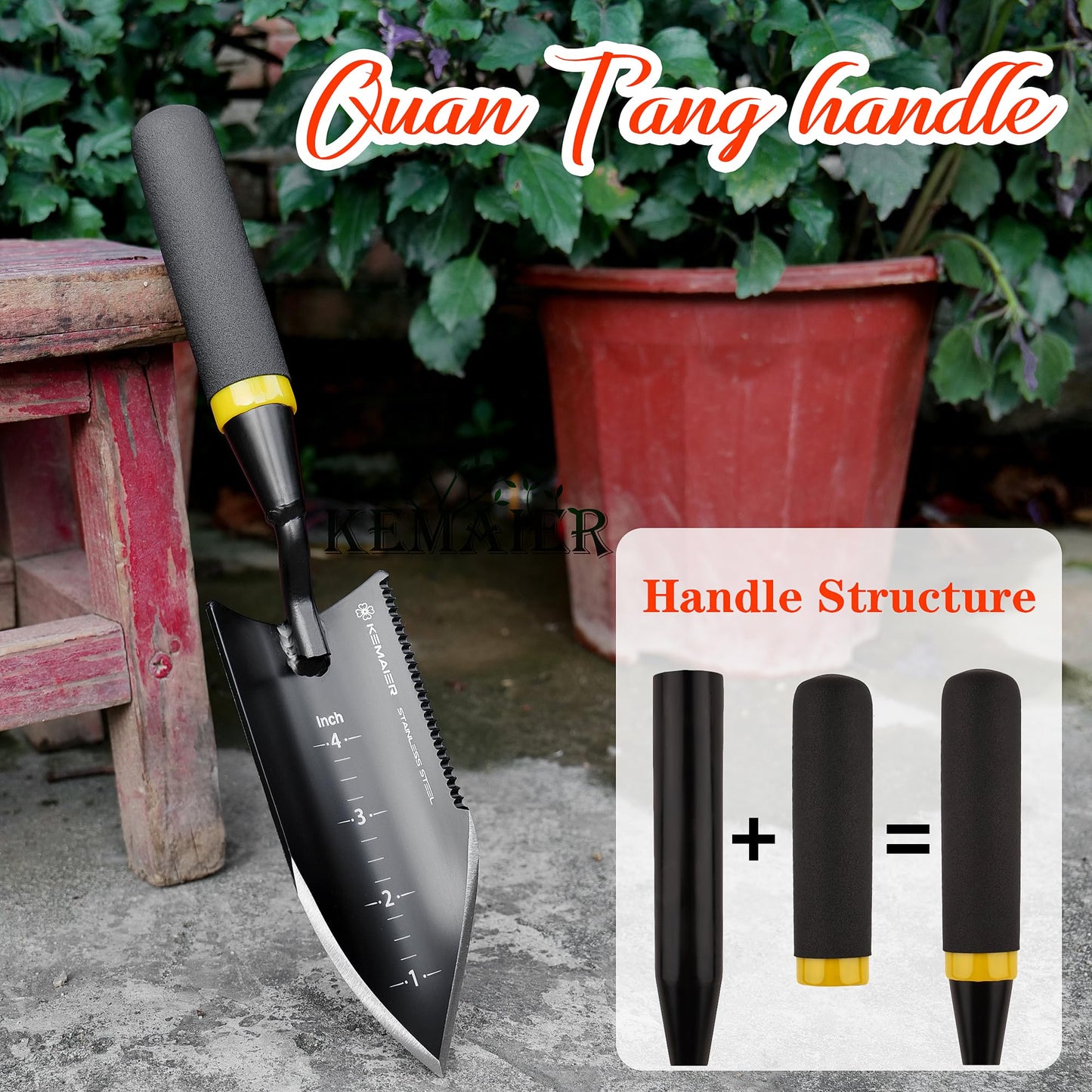 Kemaier Garden Tool Set - Featuring a Heavy-Duty Stainless Steel Hand Cultivator, Transplant Shovel, Trowel, Crack Weeder, and Dandelion Weeder - The Ultimate, Unbreakable Gardening Gift