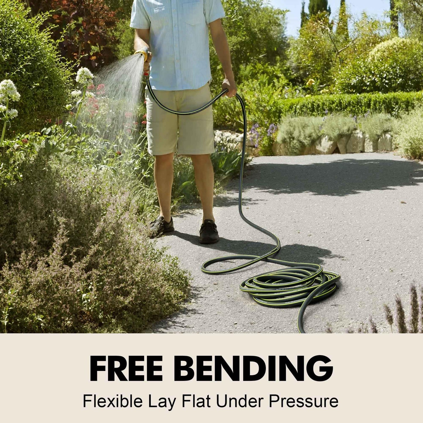 Wurzberge Lightweight Rubber Garden Hose 25 ft, 5/8" Hybrid Rubber Hose with Solid Brass Fitting, Water Hose Pipe for Outdoor, Cleaning & Washing