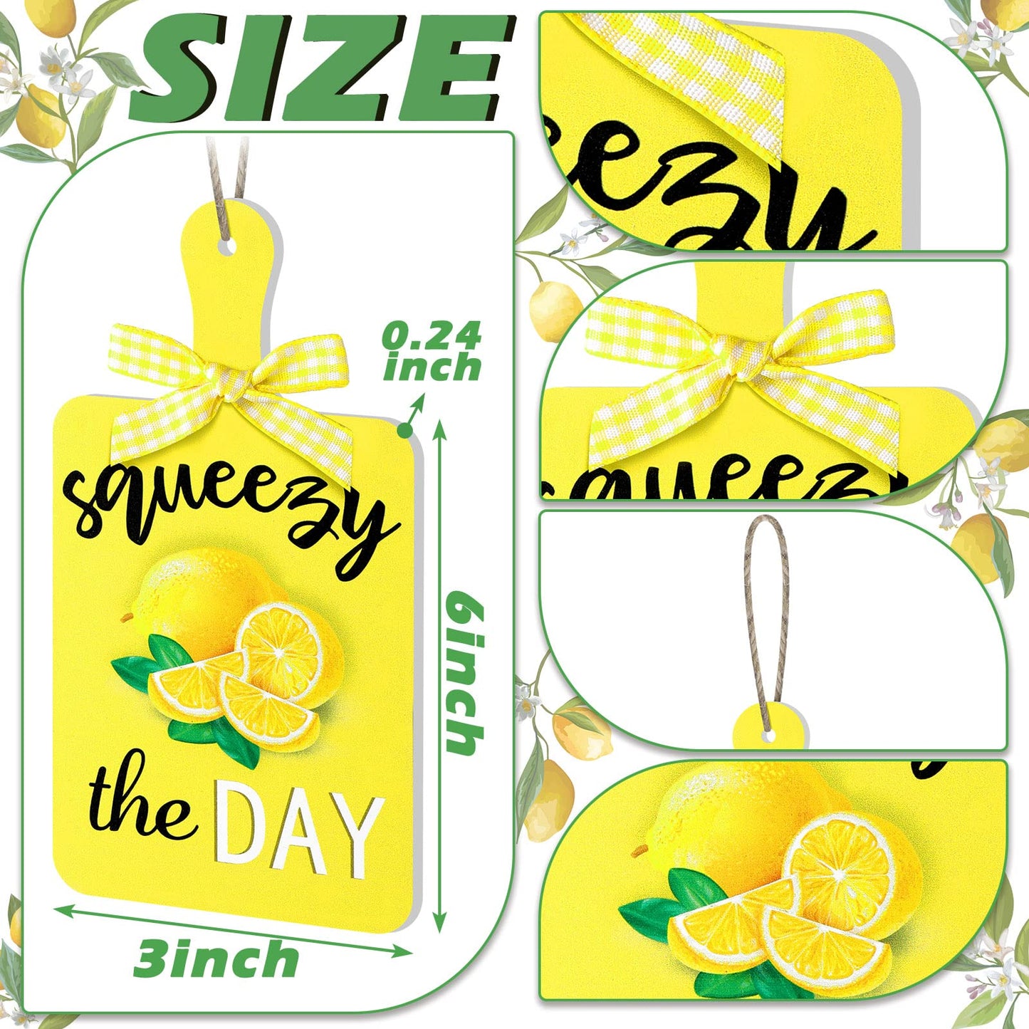 Yookeer 3 Pieces Wooden Hanging Signs Wall Decor Farmhouse Wood Hanging Signs for Home Kitchen(Lemon)
