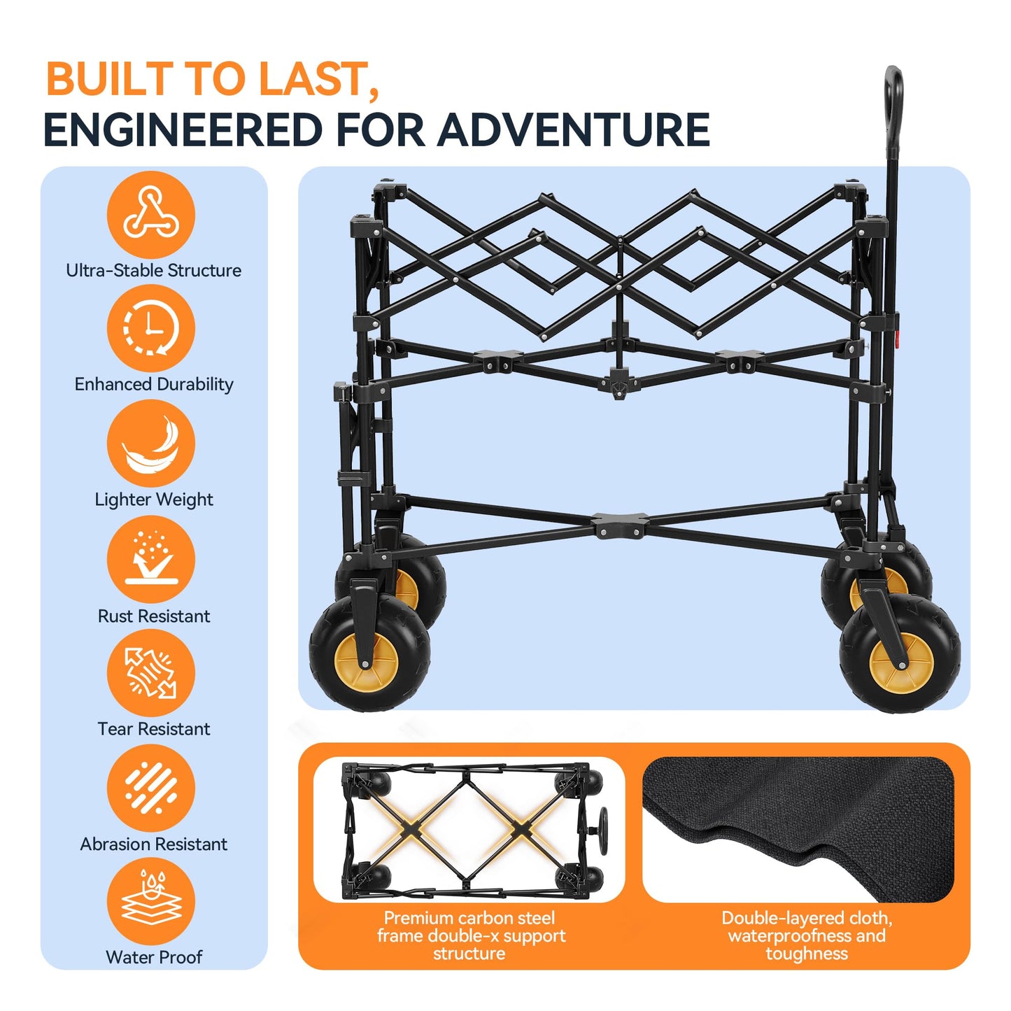 VELUVIA Double Decker Beach Wagon - 500LBS Heavy Duty Beach Cart with 9" Big Balloon Wheels for Sand, All Terrain Sports Wagon Foldable for Family Camping, Fishing, Garden, Outdoor Use, Black