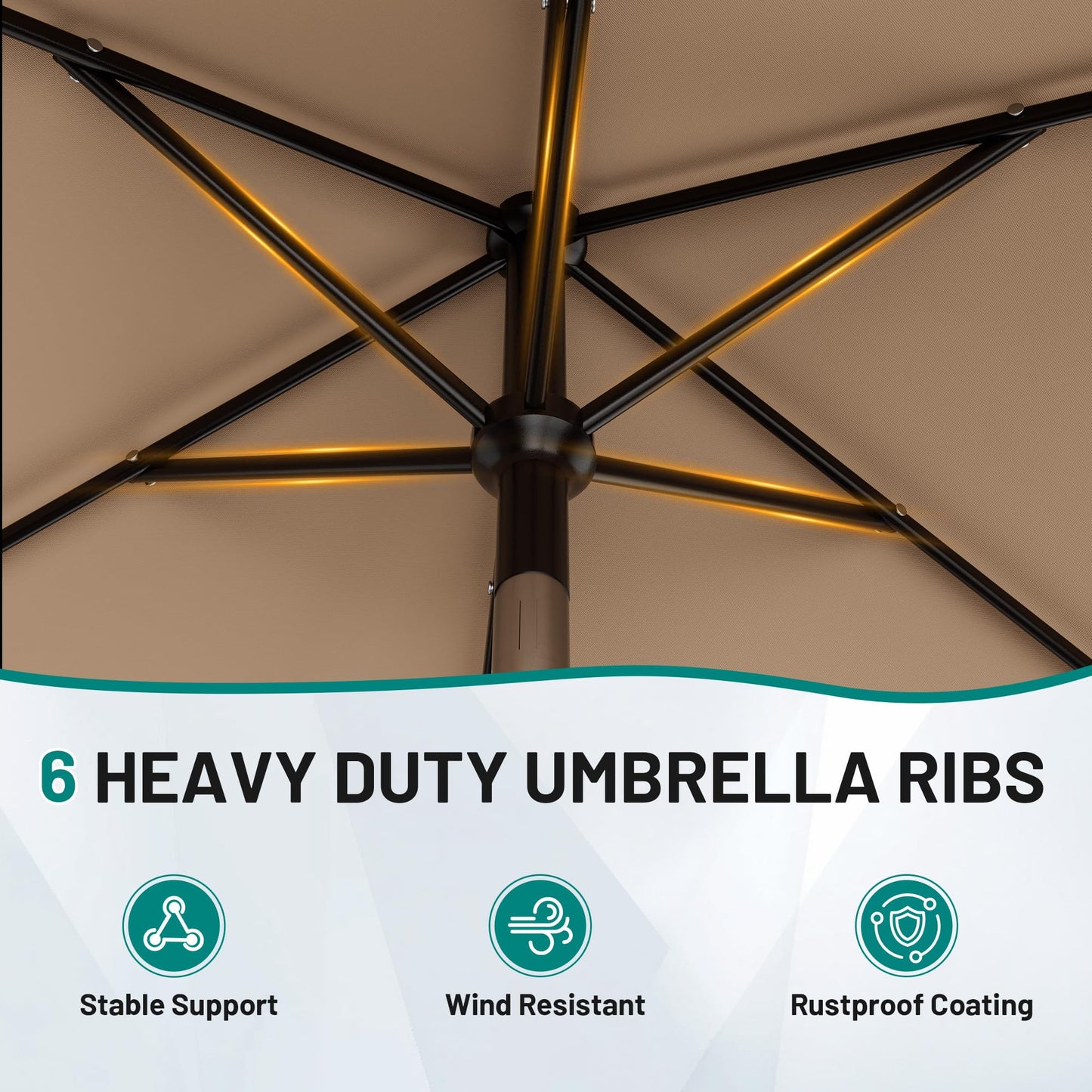 AreShark 6.5' x 10' Rectangular Patio Umbrellas for Outdoor, Outdoor Table Umbrella, Large Outdoor Patio Umbrellas with 6 Sturdy Ribs for Pool, Garden, Deck & Market (Beige)