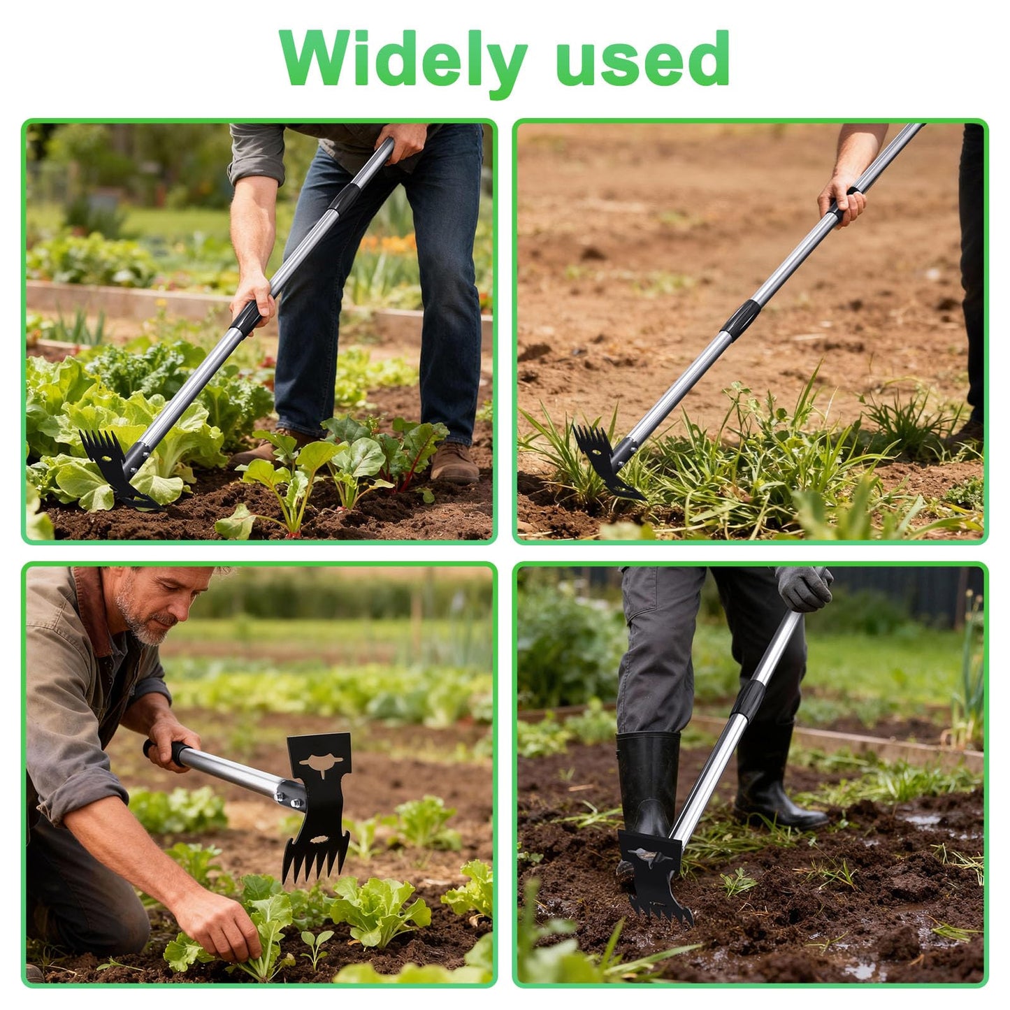 Weed Puller Tool with Long Handle，Adjustable Long Manual Weeder Remover Tool，2 in 1 Hand Weed Rake and Garden Hoe for Gardening, Uprooting Weeding Tool for Yard, Lawn, Patio, Garden