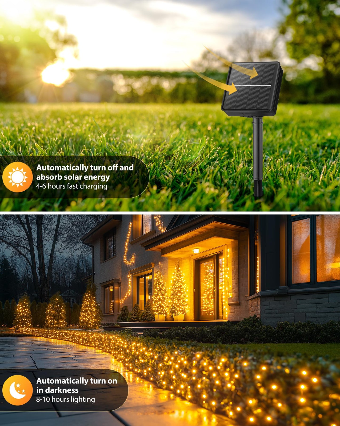 Brightown 2 Pack Solar String Lights Outdoor Waterproof, 92Ft 240 LED Solar Lights Outdoor with 8 Modes, Outdoor Light Solar Powered for Patio Yard Tree Garden Party Decorations, Warm White