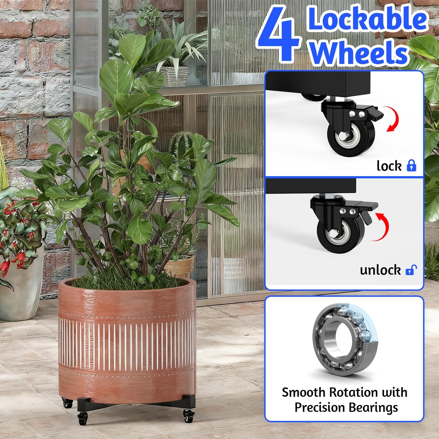 GLISWAM 2Pack Plant Caddy with Wheels, Adjustable 14in to 21inch Heavy Duty Rolling Plant Dolly, Metal Plant Stand with 4 Lockable Caster Wheels, for Indoor Outdoor Pots Planter, Holds Up to 500 Lbs