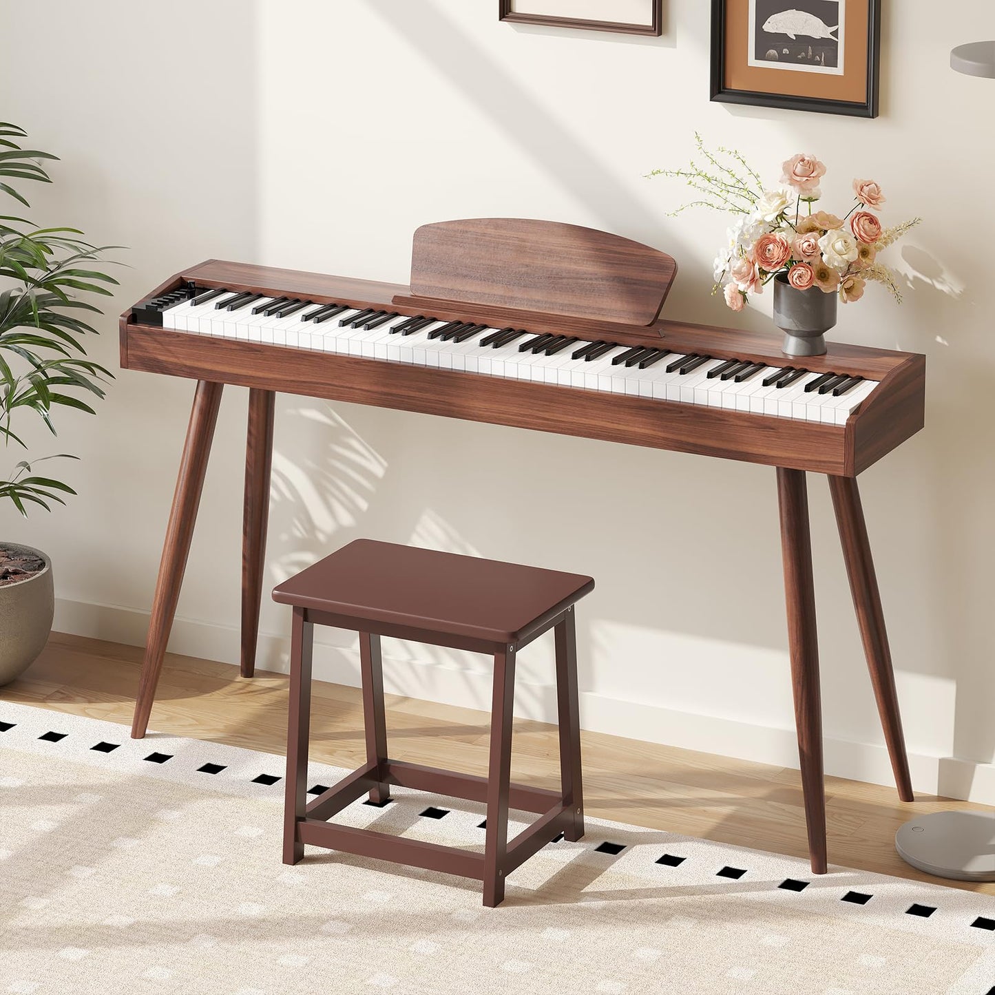 Wooden Step Stool Tall Seat Stool Dining Piano Stool End Side Table Wood Plant Stand Table Indoor Bedside Table Nightstand Flower Pot Stand for Living Room Bathroom Bedroom Kitchen (Coffee)