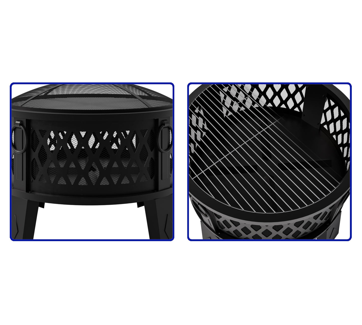 Fire Beauty 26" Steel Fire Pit with Grill & Diamond Mesh Design,360° Airflow Tech for 80% Less Smoke,XL Flames,Heavy-Duty Portable Outdoor Fire Bowl for Camping, Backyard, Beach (22lbs, 4 Handles)