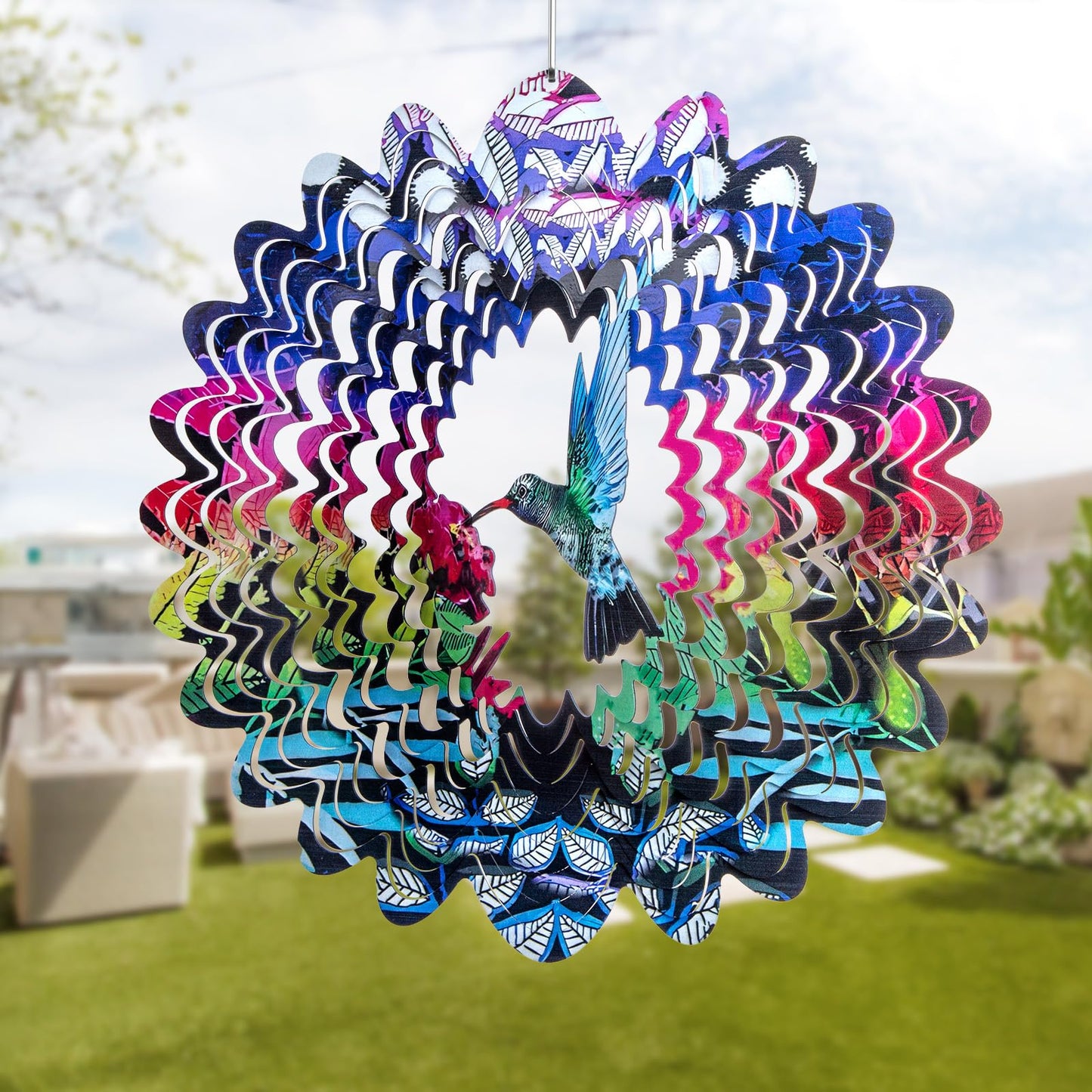 Hummingbird Wind Spinner - 3D Kinetic Metal Wind Spinner - Garden & Yard Decor Outdoor/Indoor Decoration, Dynamic Art Hanging Sculpture for Women Mom Men, Dad, Grandma