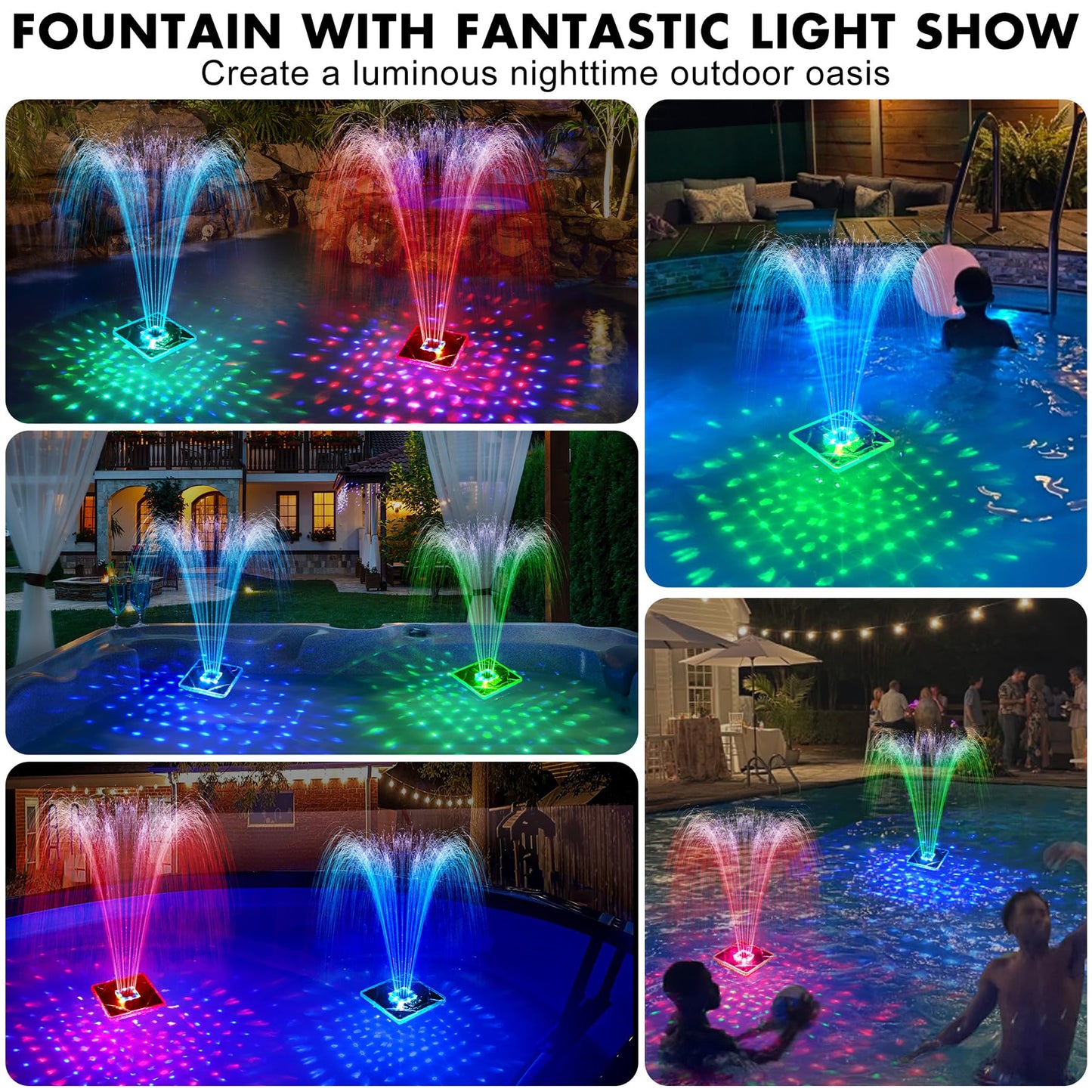 ChlorStar Upgraded Solar Fountain with Light Show,Large Solar Pool Fountain with Anchor,Square Floating Pool Fountains for Inground Above Ground Pool,Solar Water Fountains Pump for Pool-Dark Blue,1PC