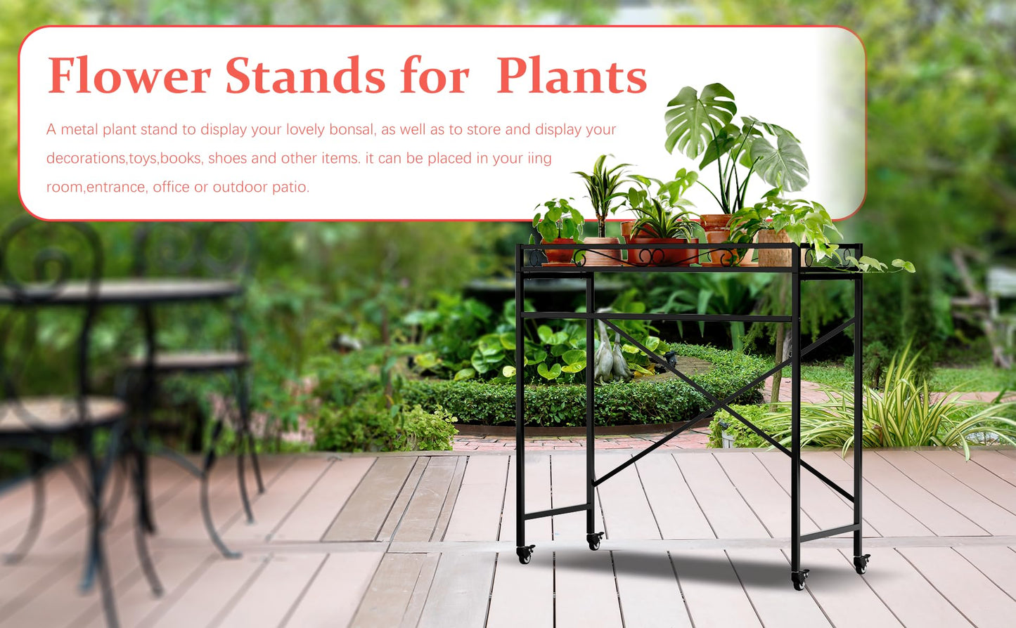 Zhongma 1 Tier Window Height Sturdy Metal Plant Stand with Wheels, 40.5x16x40.4 in High, Heavy Duty Succulent Shelf for Home Indoor and Outdoor, 220 LBS Capacity & Heavy Duty Construction