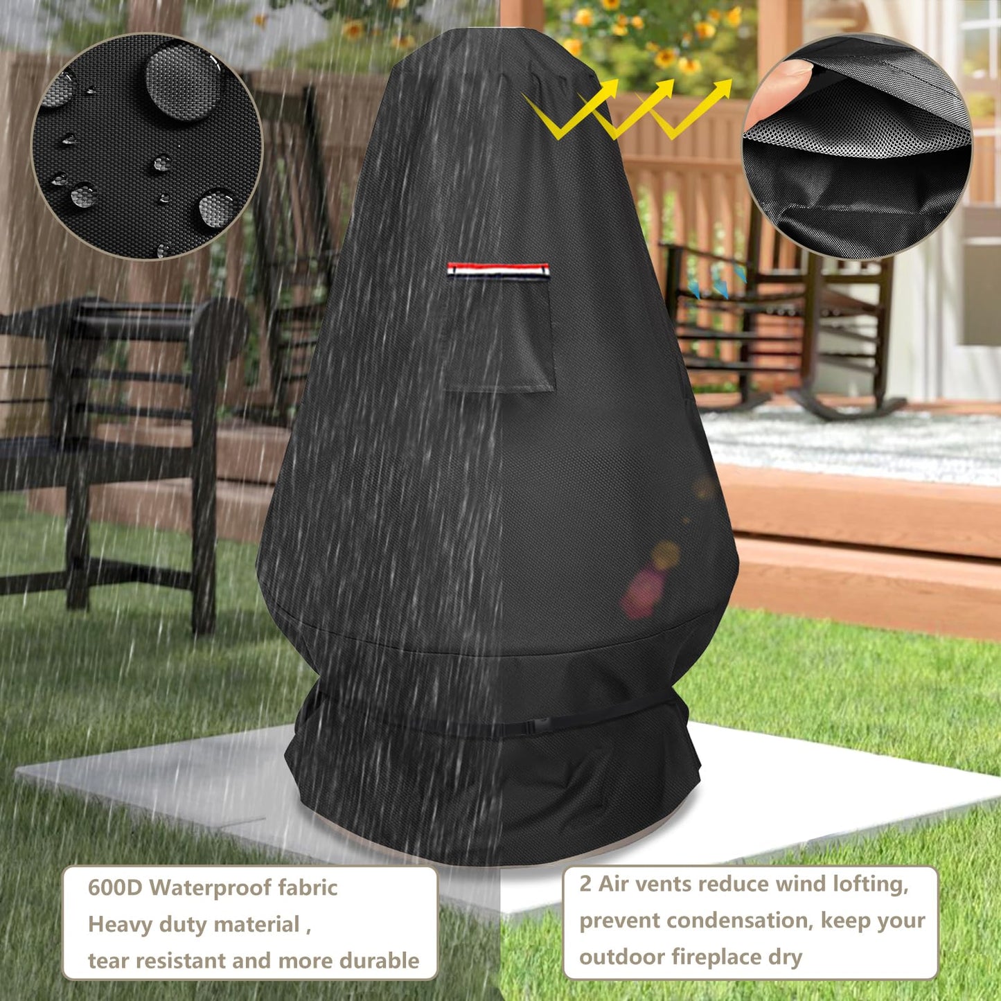 CHC-601 Chimenea Propane Fire Pit Heater Cover,Heavy Duty 600D Waterproof Cover Compatible with COH-600 Chimenea Propane Fire Pit,31"D x 31"W x 48"H,Black