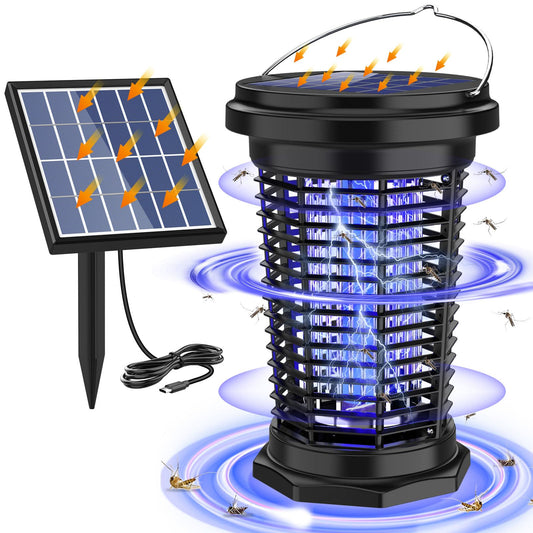 Solar Bug Zapper Outdoor & Indoor with 1.5W+4.5W Dual Solar Panel 2026, USB Rechargeable Electric Mosquito Zapper for Flies Gnats Moths, Fly Trap for Home, Patio, Backyard, Camping, Garden