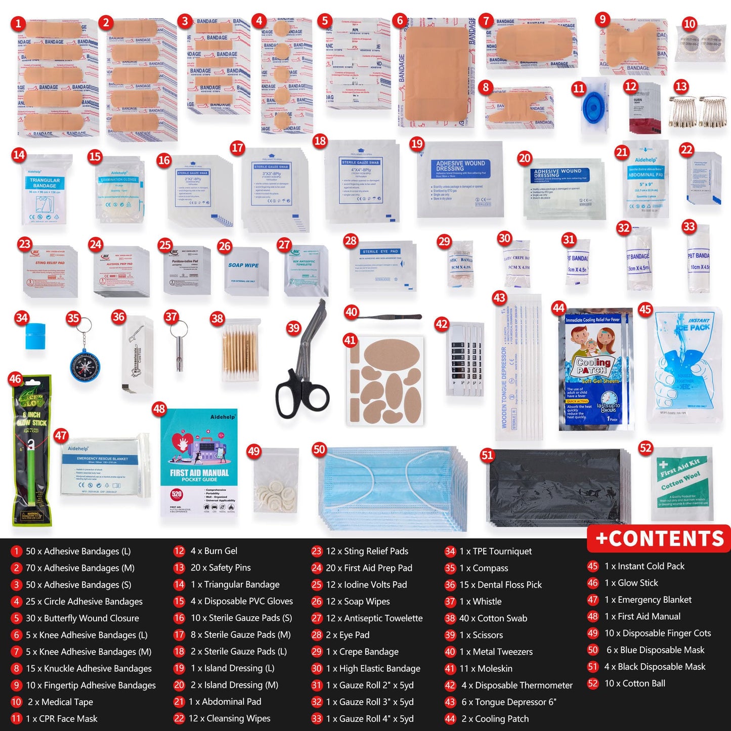 520 Pieces Premium First Aid Kit - Large Emergency Medical Kit for Survival, Car, Home, Travel, Camping, Backpack, Hiking, School (Red)