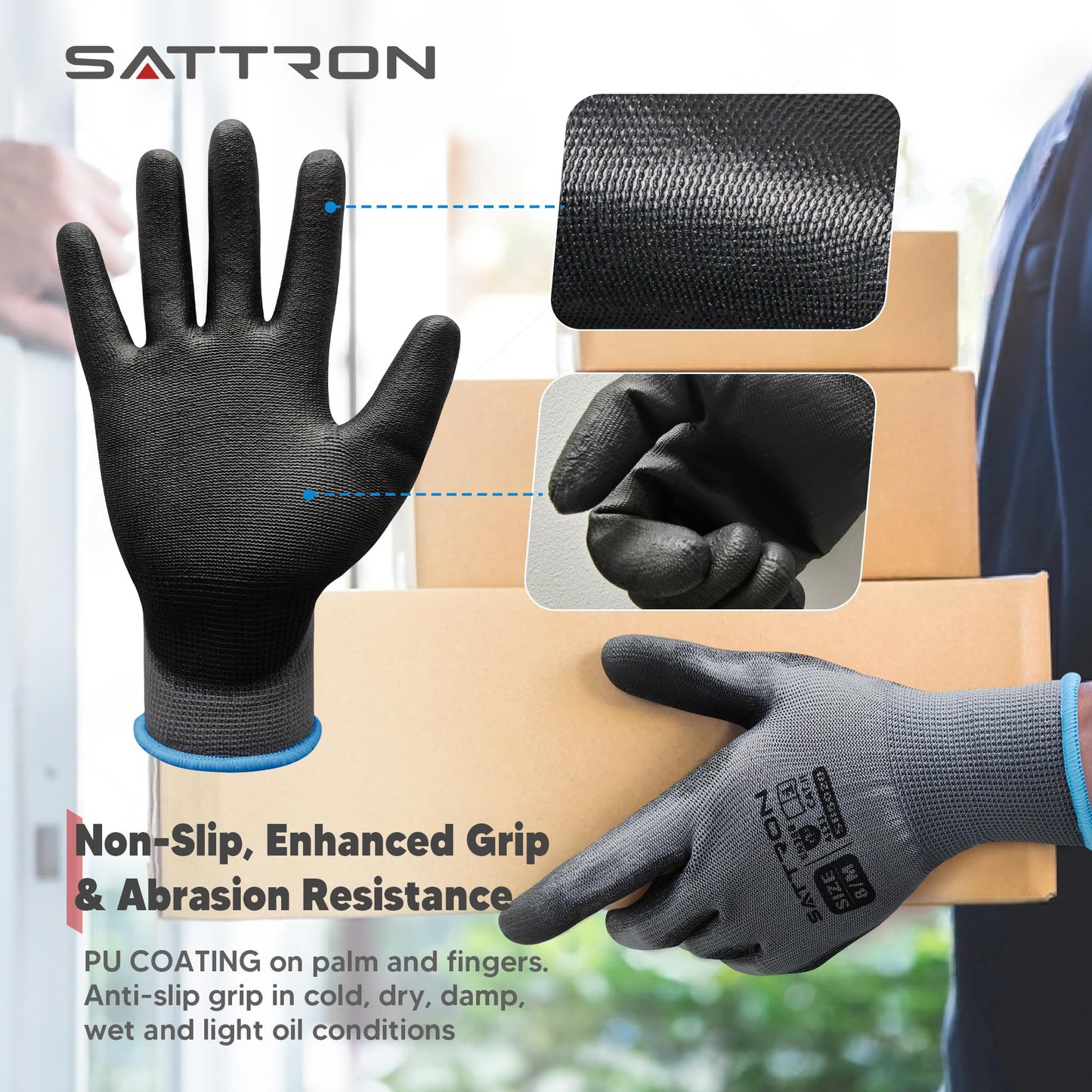 Safety Work Gloves PU Coated, 12 Pairs Seamless Knit Gloves with Polyurethane Coating Working Gloves Excellent Grip for Men & Women, Breathable, Ideal for General Duty Work DIY ((Grey, Medium)