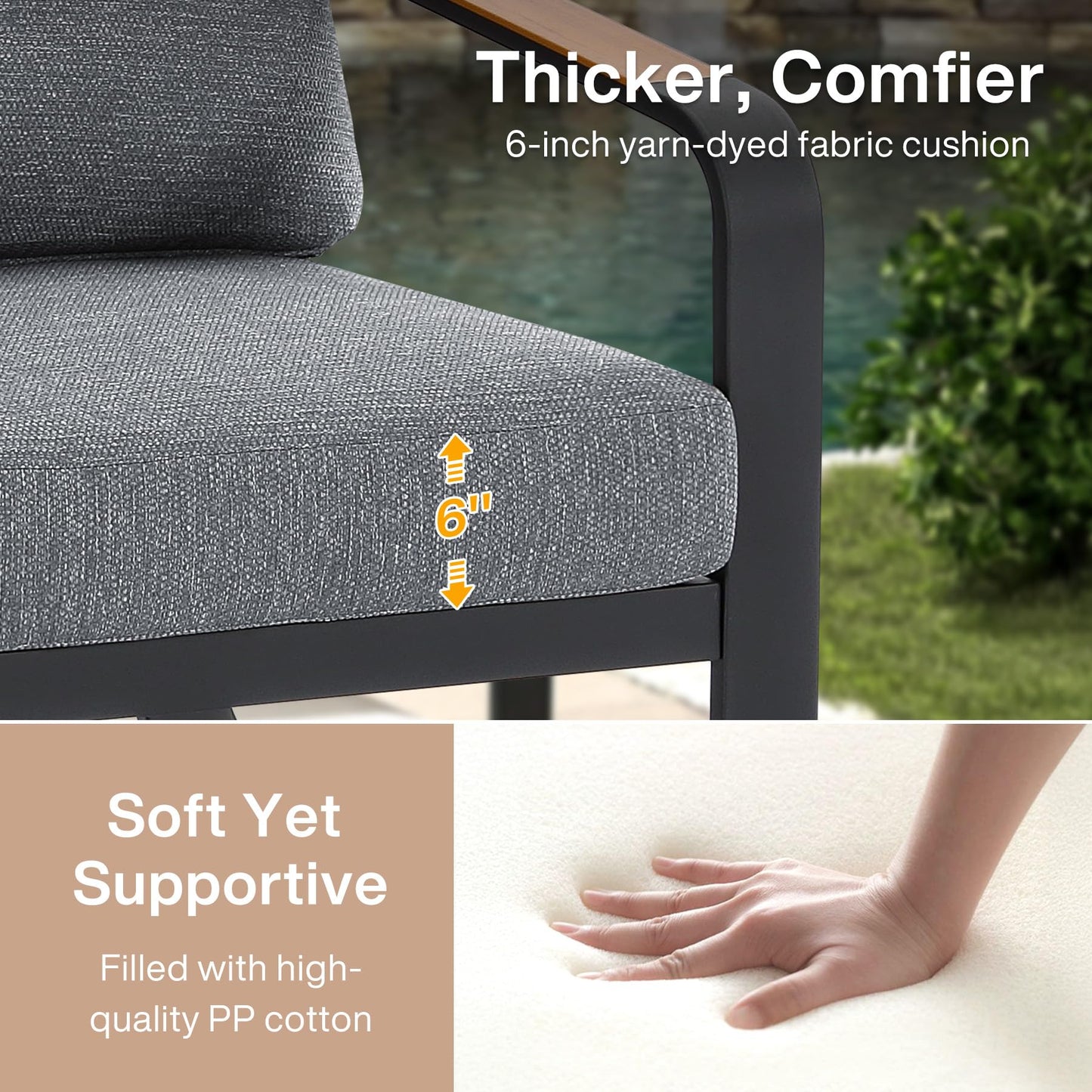 Tribesigns Outdoor Loveseat with Tall Back & Oversized Seat, Modern Metal Frame Patio 2-Seater Sofa with 6'' Thick Cushions, All-Weather Conversation Sofa for Backyard, Porch, Balcony, Poolside, Gray