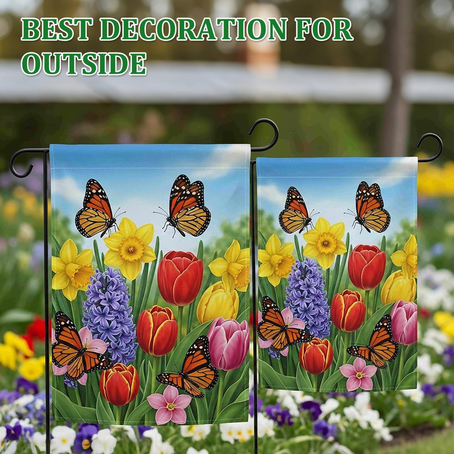 Shimeyao 4 Pack 40" H Garden Flag Holder Stand One Piece Yard Flag Holder Pole No Assembly Heavy Duty Black Wrought Iron Weather-Proof Yard Pole for Outside Outdoor Garden Flags Decoration
