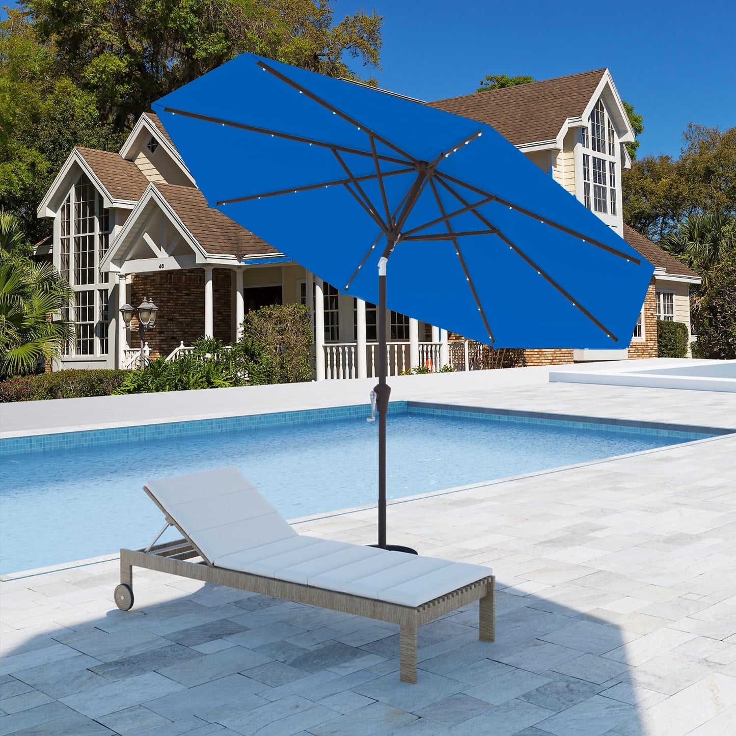 Tobeos 9FT Patio Umbrella with Solar Lights,Outdoor Market Umbrella with Tilt and Crank, LED Lighted Table Umbrella for Garden,Deck,Backyard,Pool,Beach (Royal blue)