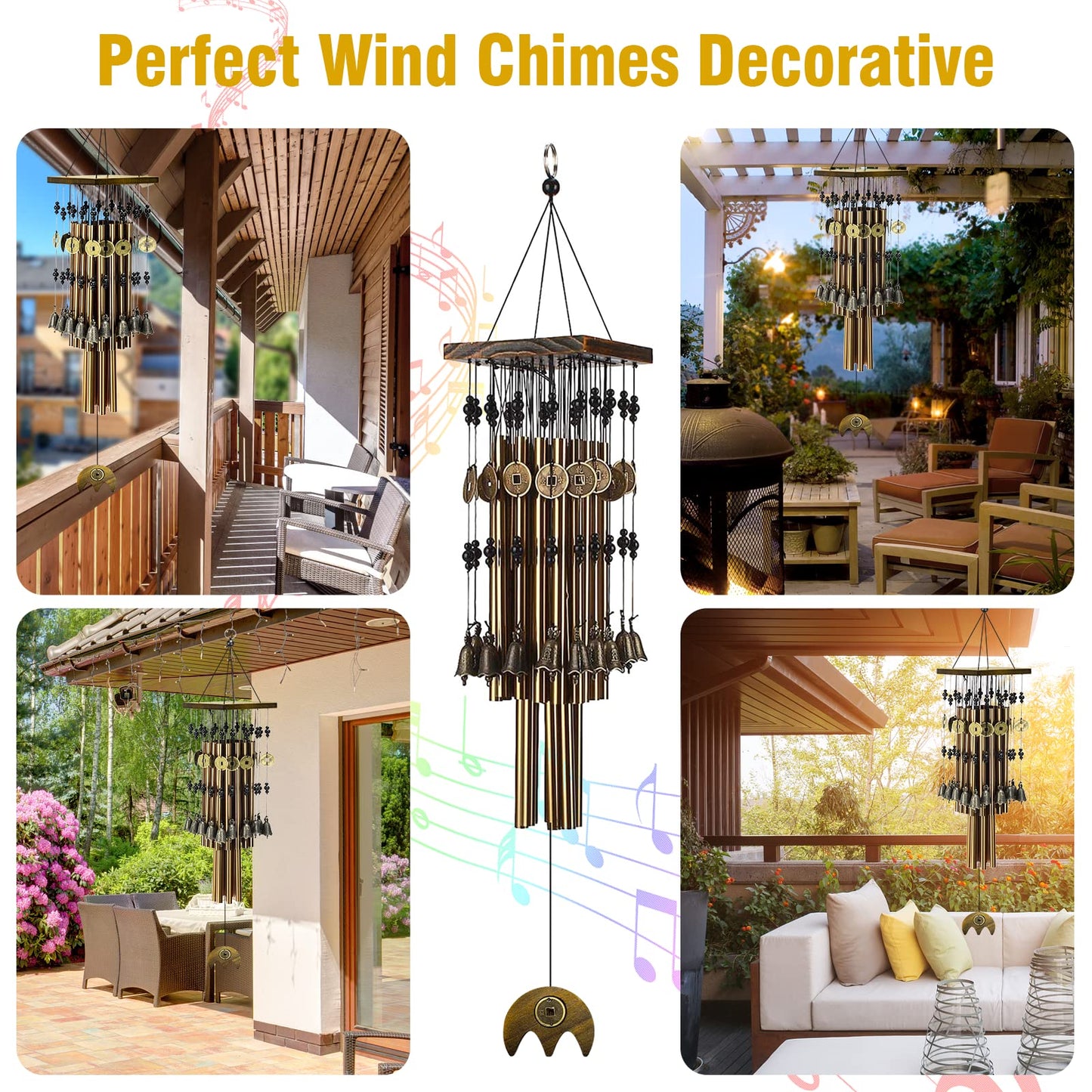 YLYYCC Wind Chimes for Outside, 30"Memorial Wind Chimes with 24 Copper Tubes and 16 Copper Bell for Garden,Patio,Window Wind Chime Hanging Decoration,Bronze Memorial Sympathy Wind Chime Gifts for Mom