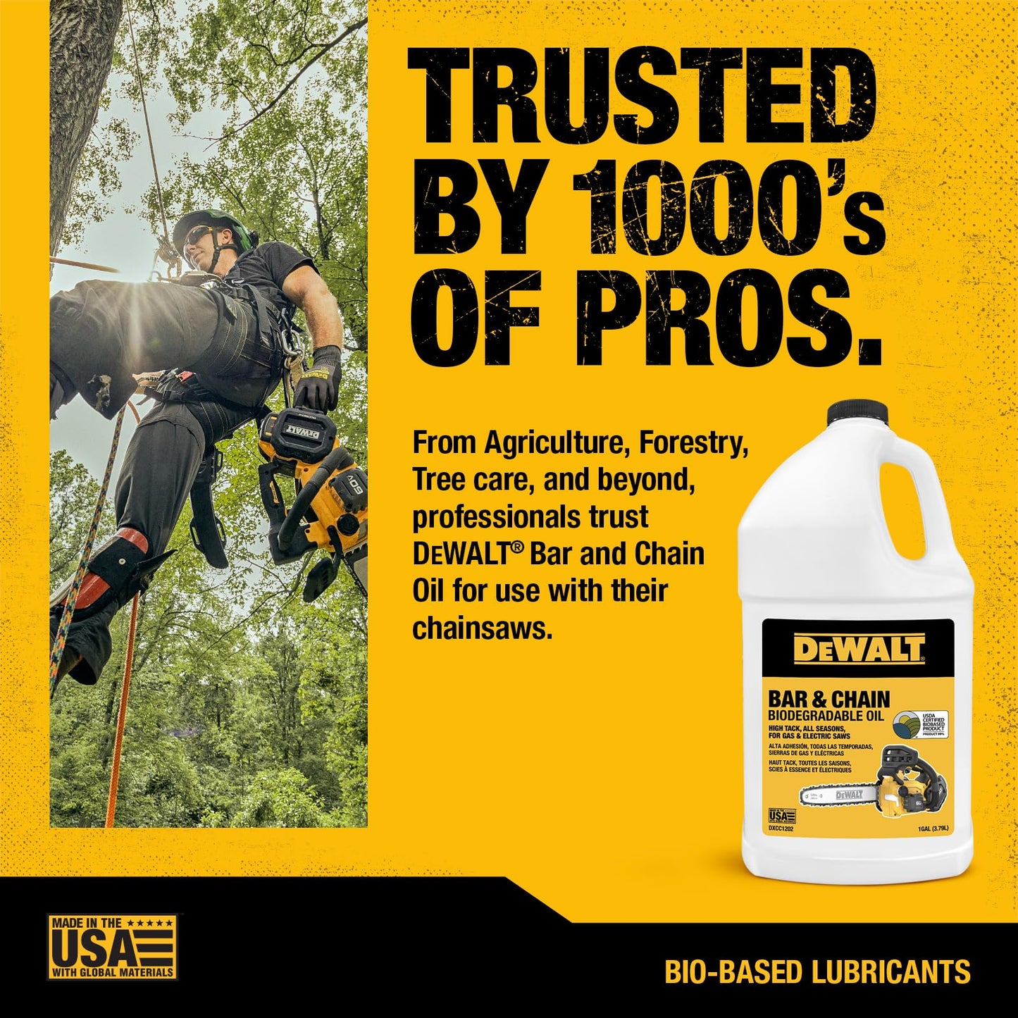 DEWALT – Biodegradable Bar & Chain Oil – Green, Eco-Friendly, Non-Toxic Professional Bar & Chainsaw Lubricant – Ultraclean All-Season Oil for Gas, Electric Saw, and Pole Saw, 1 Gallon