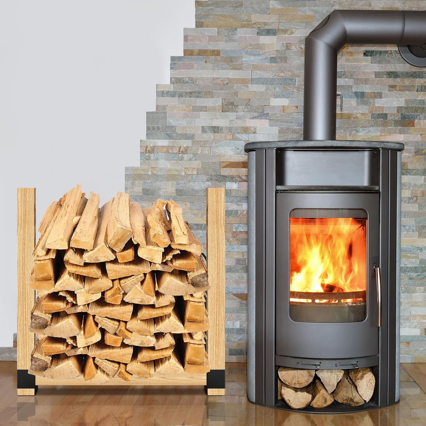 YVHFWOY Firewood Log Storage Rack Bracket 4 Pack,Fireplace Wood Storage Holder,Indoor Outdoor Adjustable Heavy Duty Powder Coated Steel Holder with Wood Screws