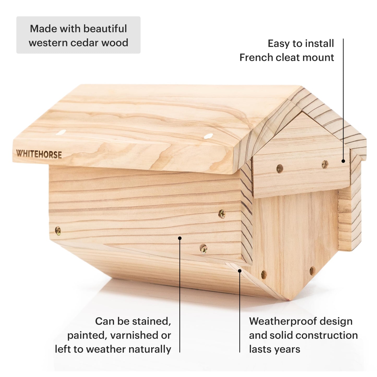 WHITEHORSE Premium Cedar Bee House - 6” Long Replaceable Tubes - Perfect for Mason Beekeeping - an Insect Hotel Built to Last - Support Bees While Pollinating Your Garden (Paper Tubes Included)