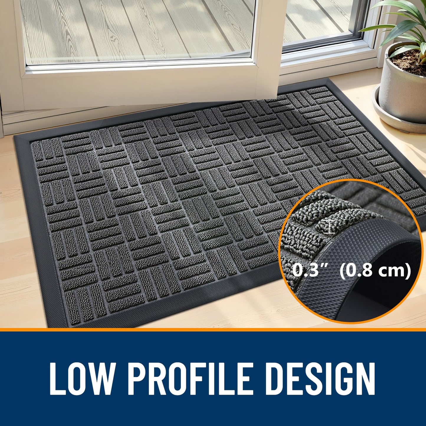 OLANLY Front Door Mat Outside Entrance 47x32, Absorbent, Heavy Duty Sturdy Natural Rubber Doormat Indoor Outdoor, Stain and Fade Resistant, Non-Slip Backing Low Profile Floor Mat for Entryway, Grey