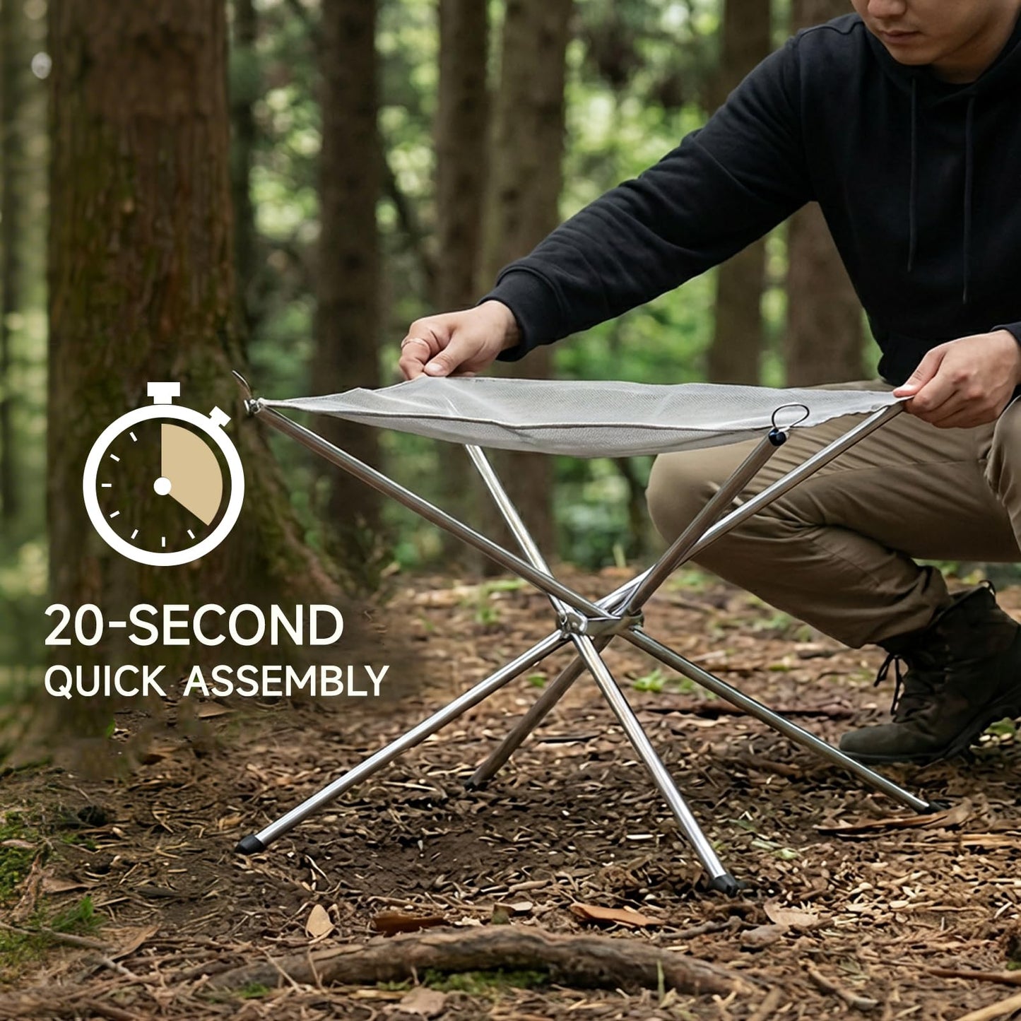 Upgraded 22 Inch Portable Fire Pit for Camping, Collapsible Fire Pits for Outside Wood Burning, Smokeless Firepit, Lightweight Stainless Steel Firepit for Campfire, Camping, Barbecue, Patio- 1.76 lbs