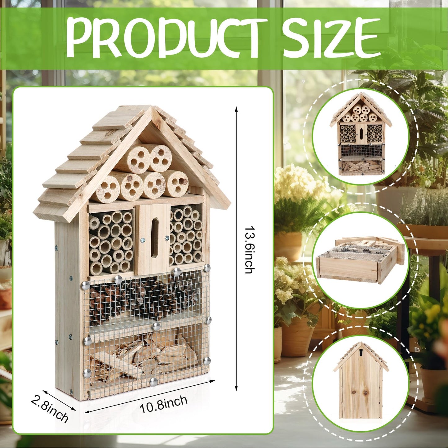 2 Set Bug Hotel Kit DIY Insect Hotel Lady Bug House for Garden DIY Cedar Wood Craft for Butterfly, Ladybird, Beneficial Insect Habitat Mason Bee House, 13.6 x 10.8 x 2.8 Inch(A)